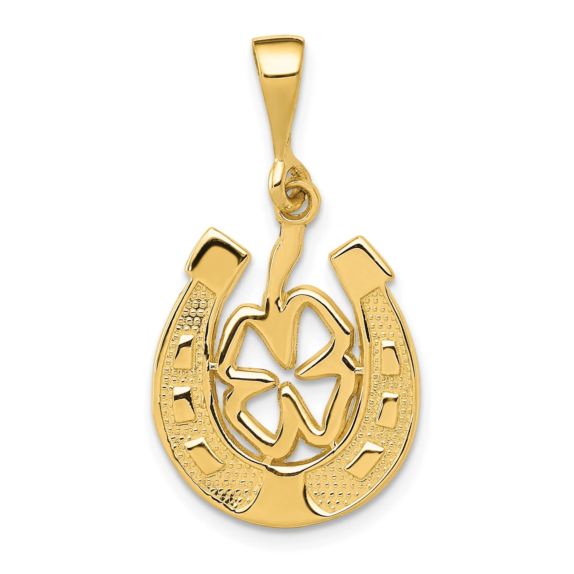 14K Gold Good Luck Clover Pendant with Polished Textured Finish