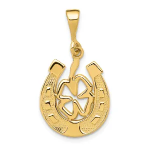 14K Gold Good Luck Clover Pendant with Polished Textured Finish