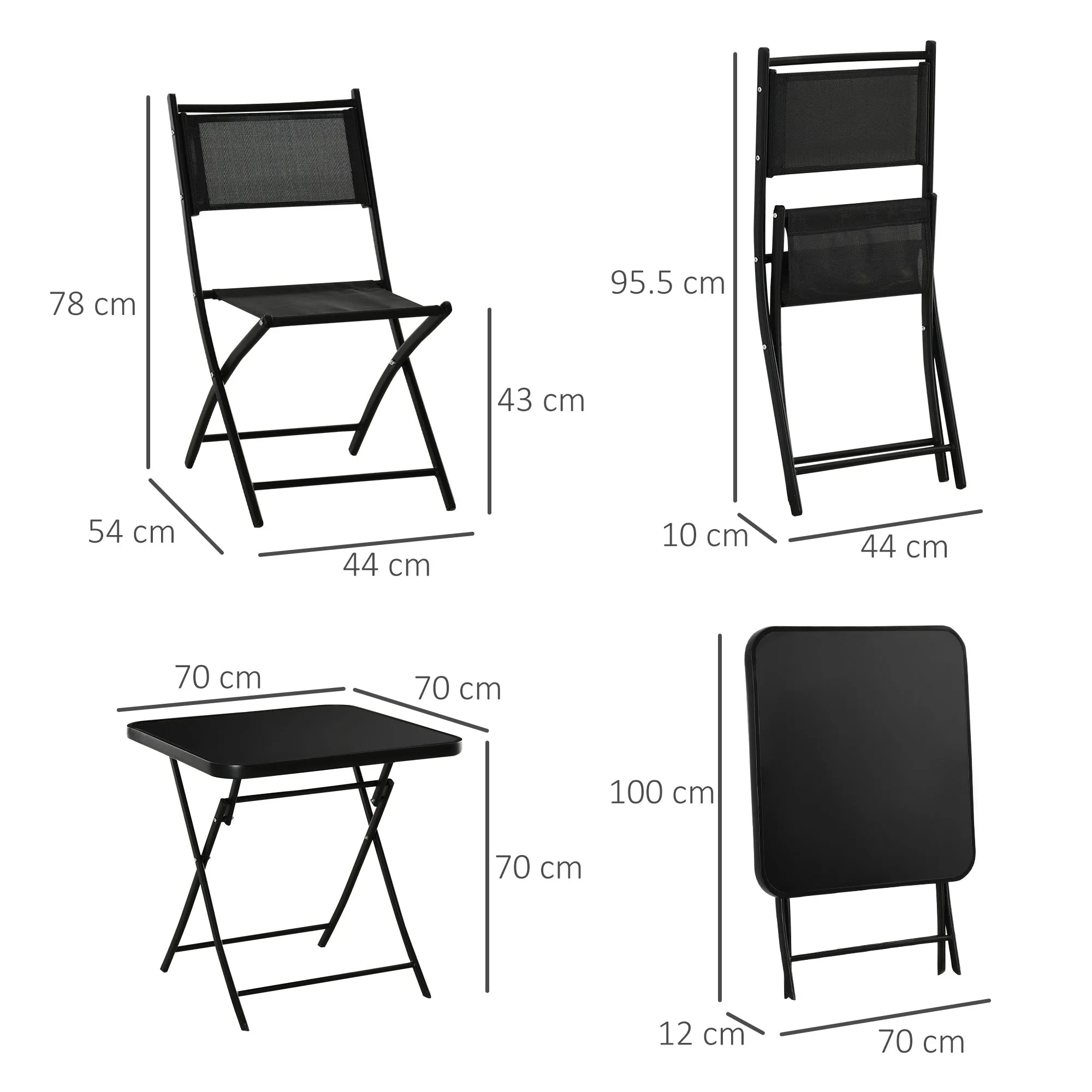 3-Piece Patio Table and Chairs Folding Patio Table and 2 Chairs Outdoor Furniture Set for Backyard and Porch Black