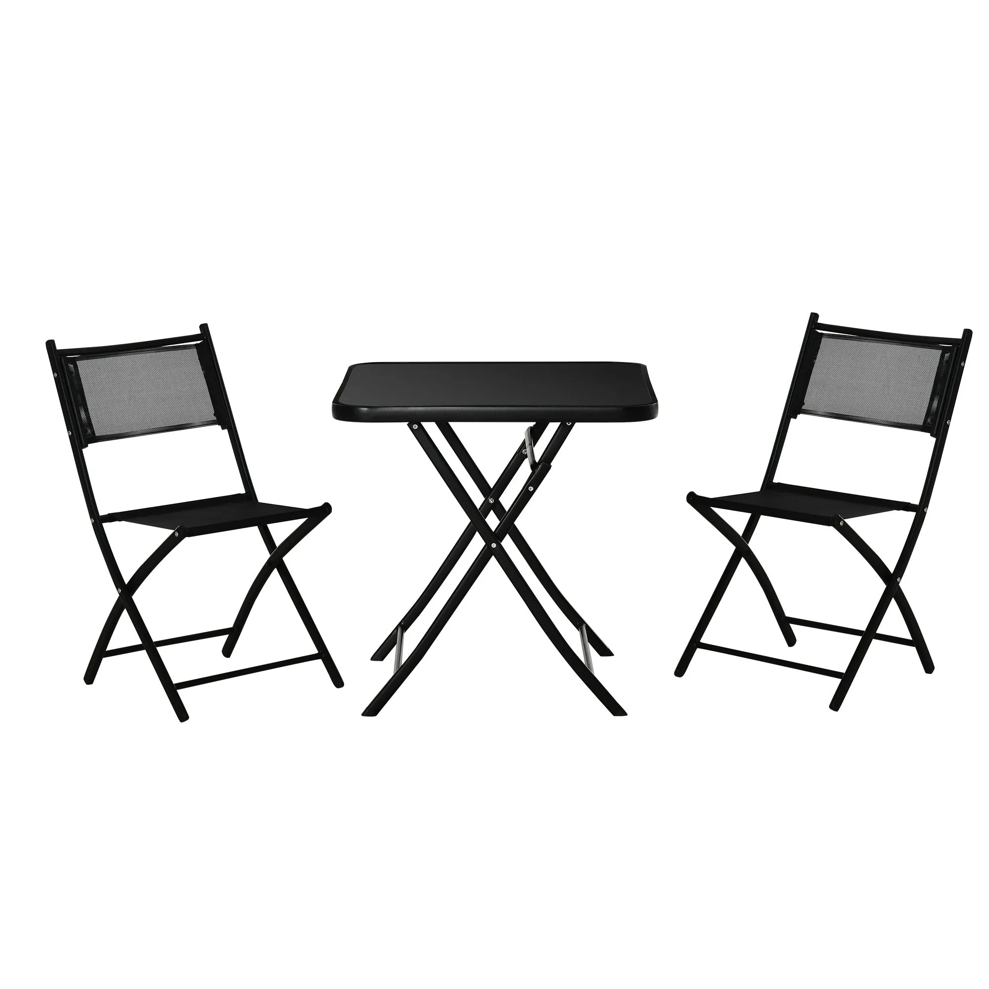 3-Piece Patio Table and Chairs Folding Patio Table and 2 Chairs Outdoor Furniture Set for Backyard and Porch Black