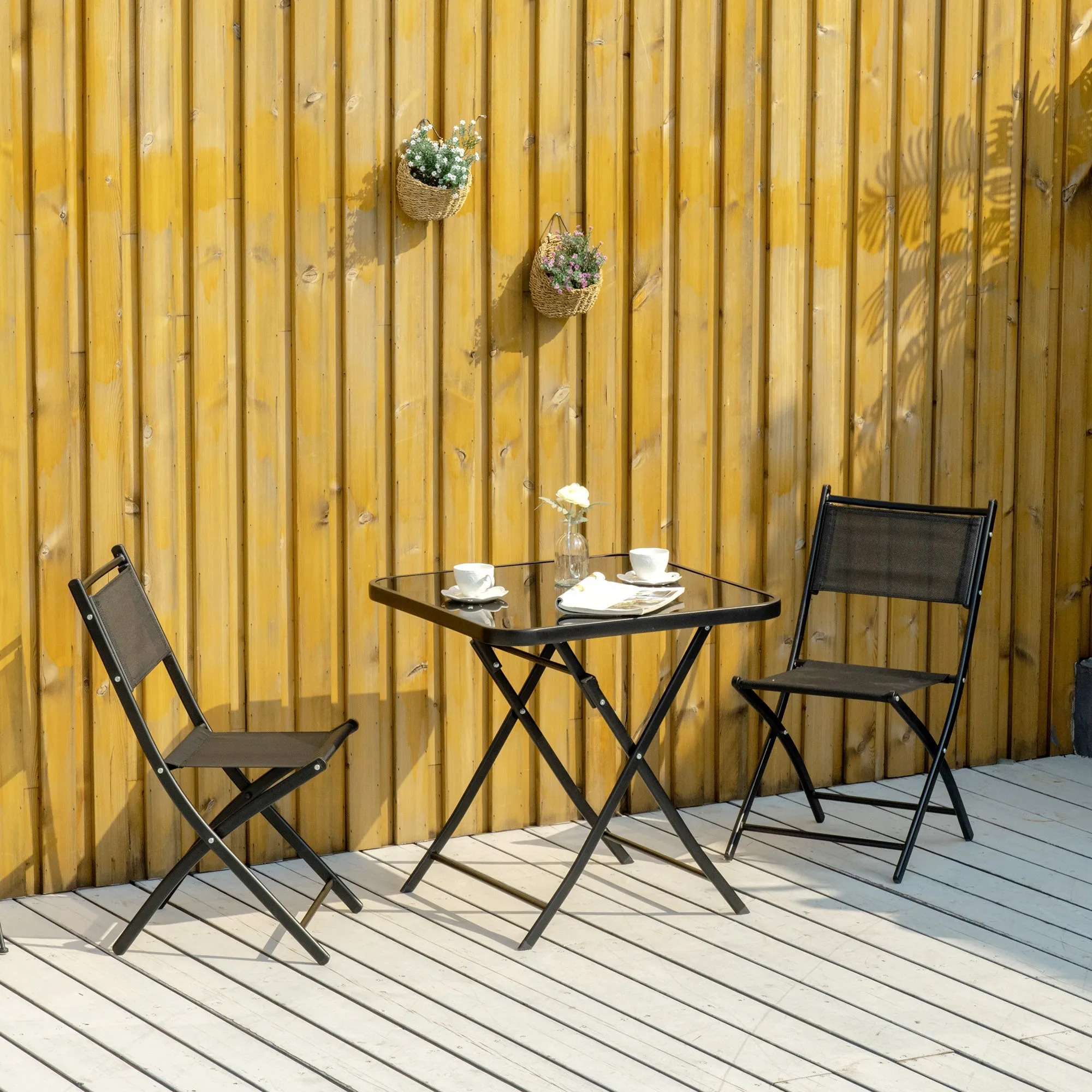 3-Piece Patio Table and Chairs Folding Patio Table and 2 Chairs Outdoor Furniture Set for Backyard and Porch Black