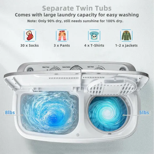 8 lbs Portable Mini Twin Tub Spinner Semi-Automatic Washing Machine
