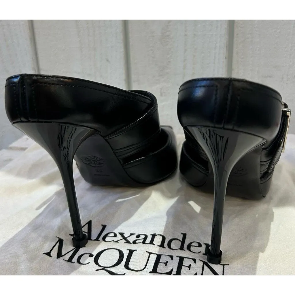 Alexander McQueen Black Leather Hardware Sabot Heels - Size 38