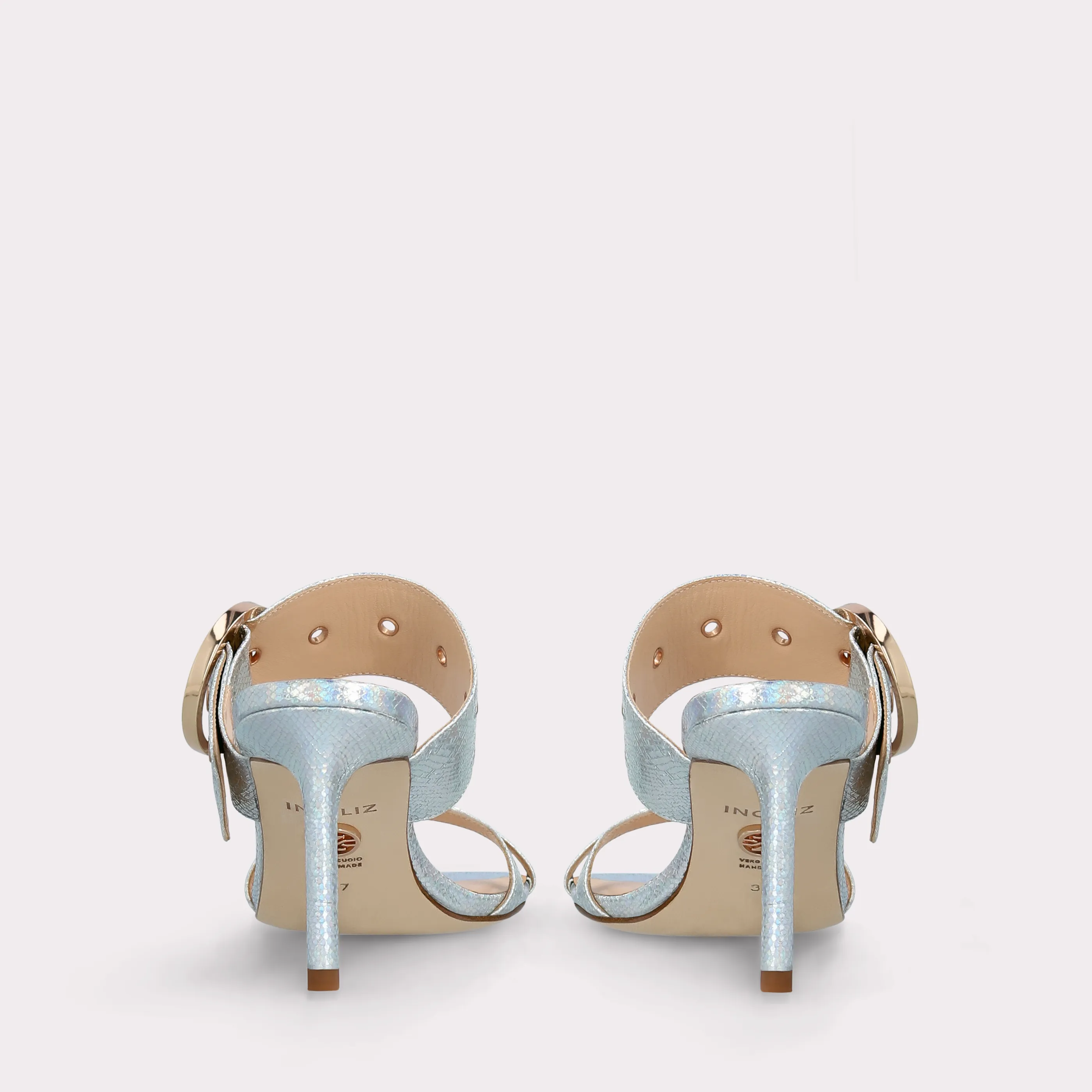 ARIANA SILVER EMBOSSED LEATHER MULES