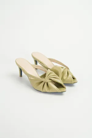 Azalea Ruched Pointy Heel Mules (Olive Green)