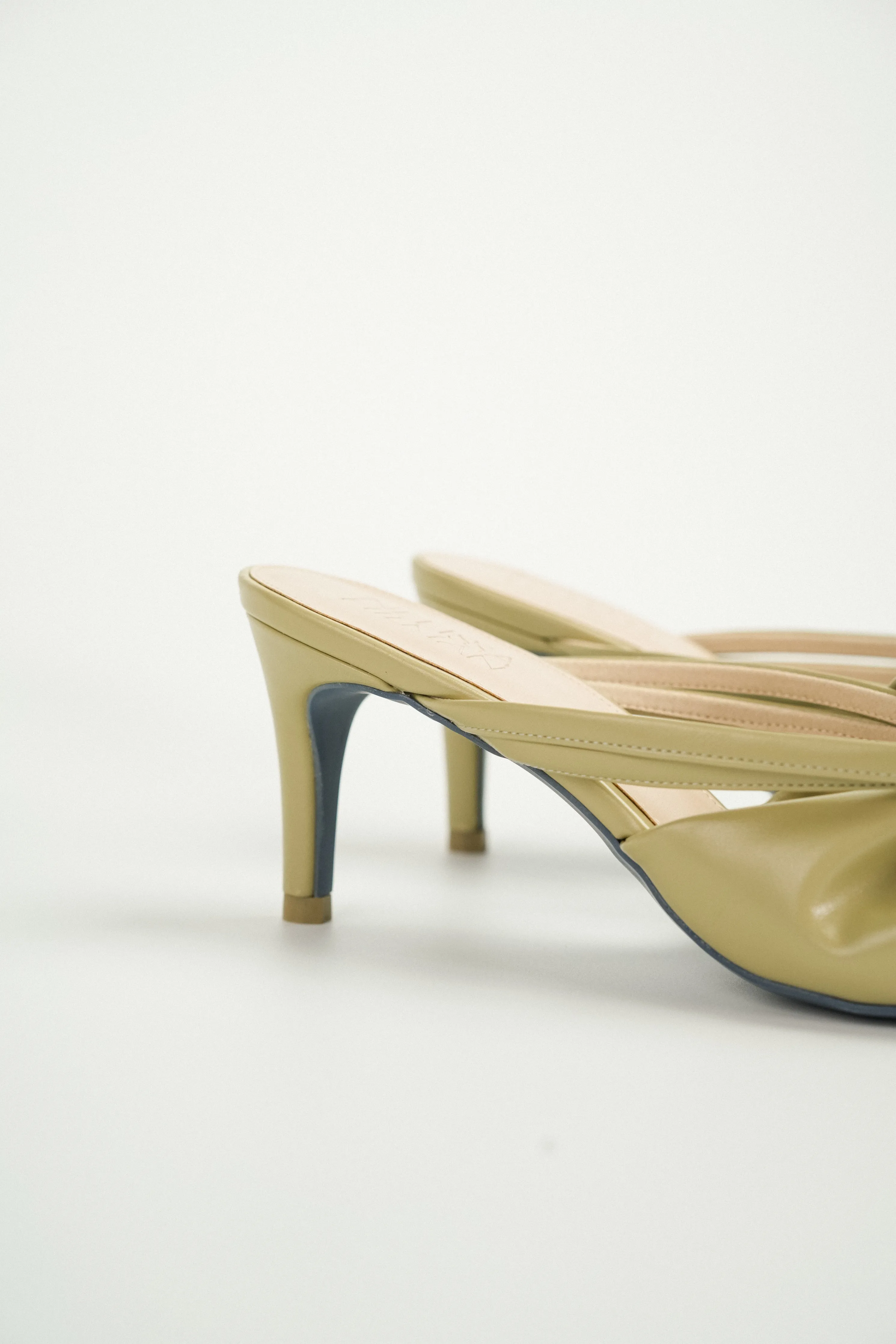 Azalea Ruched Pointy Heel Mules (Olive Green)