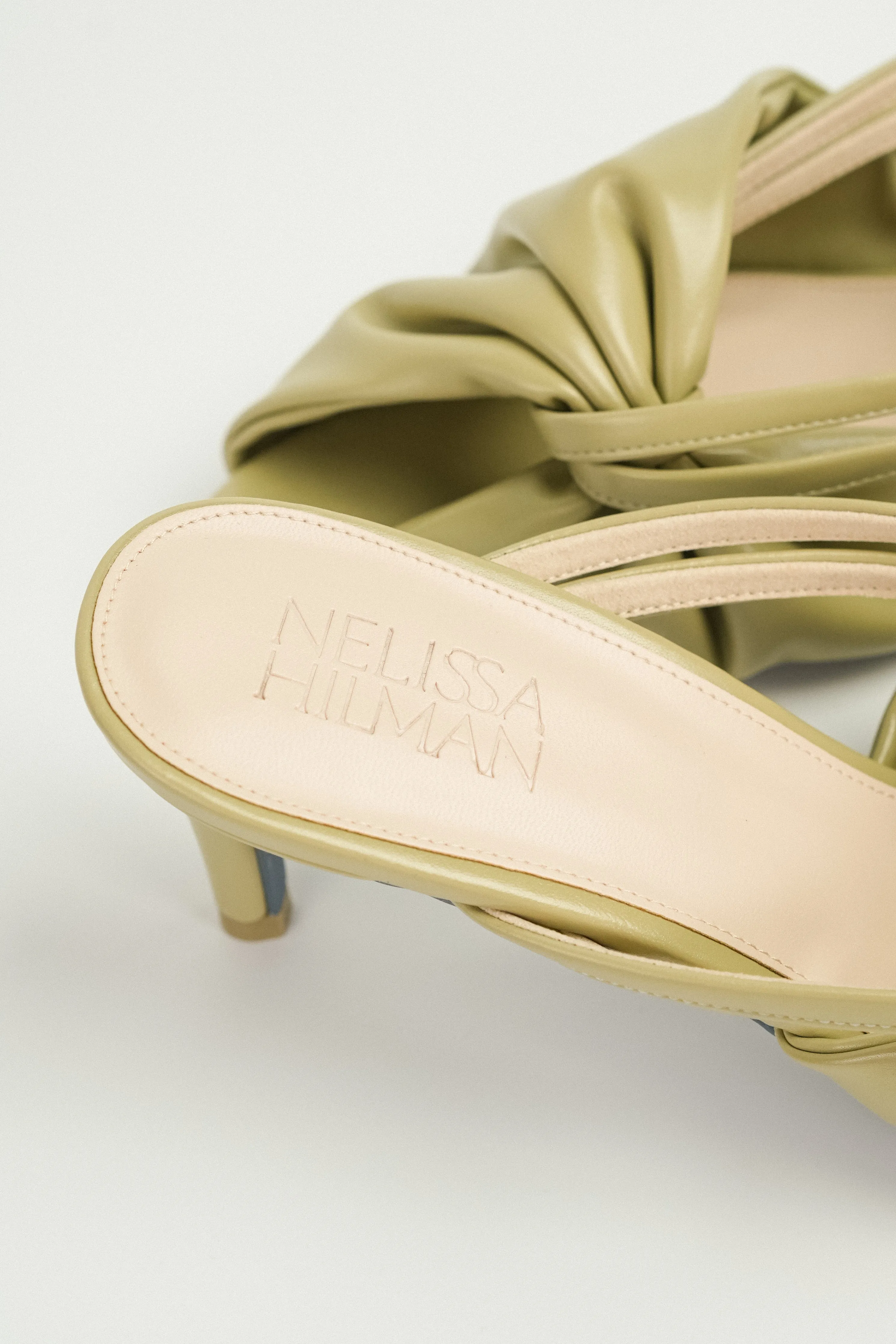 Azalea Ruched Pointy Heel Mules (Olive Green)
