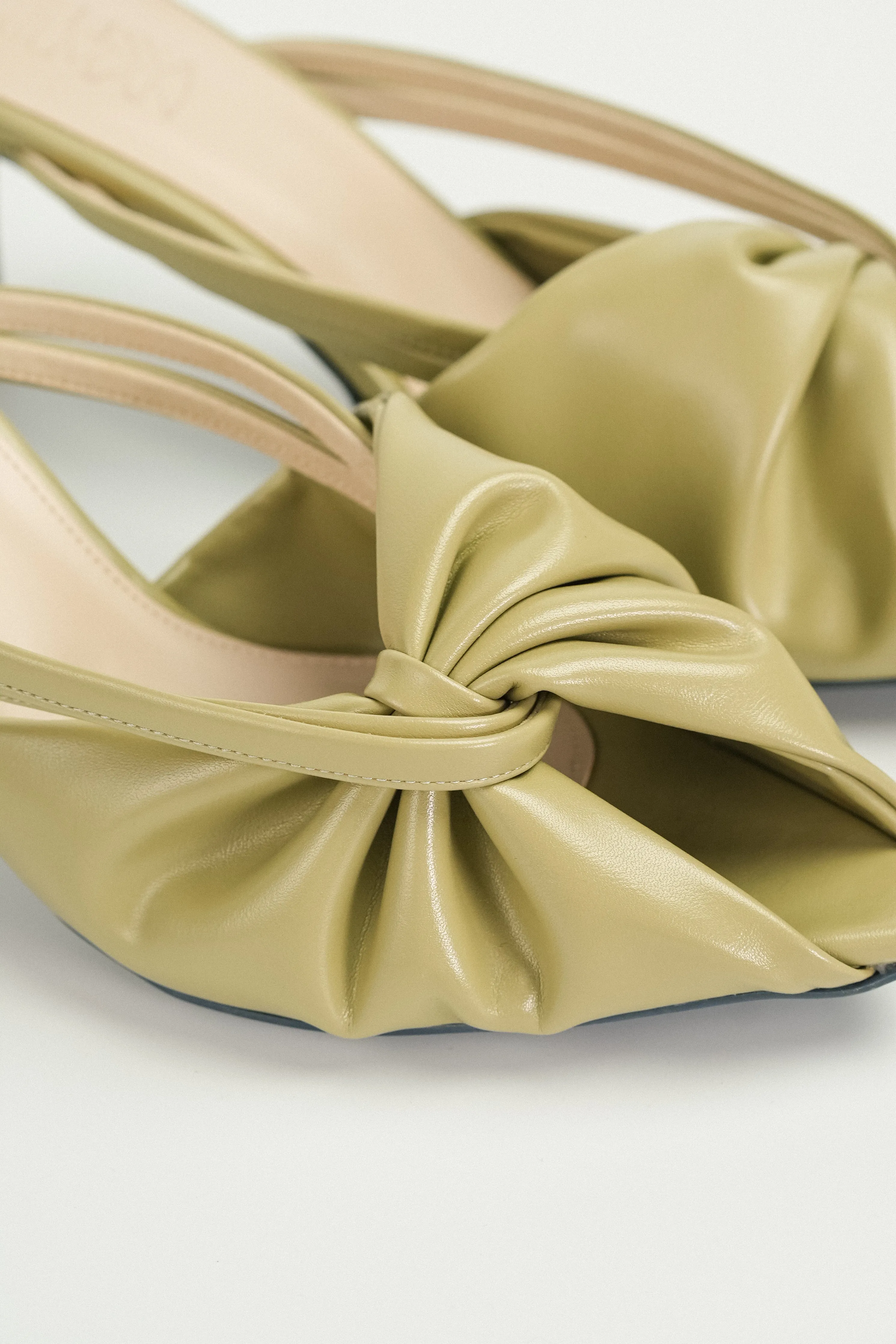 Azalea Ruched Pointy Heel Mules (Olive Green)