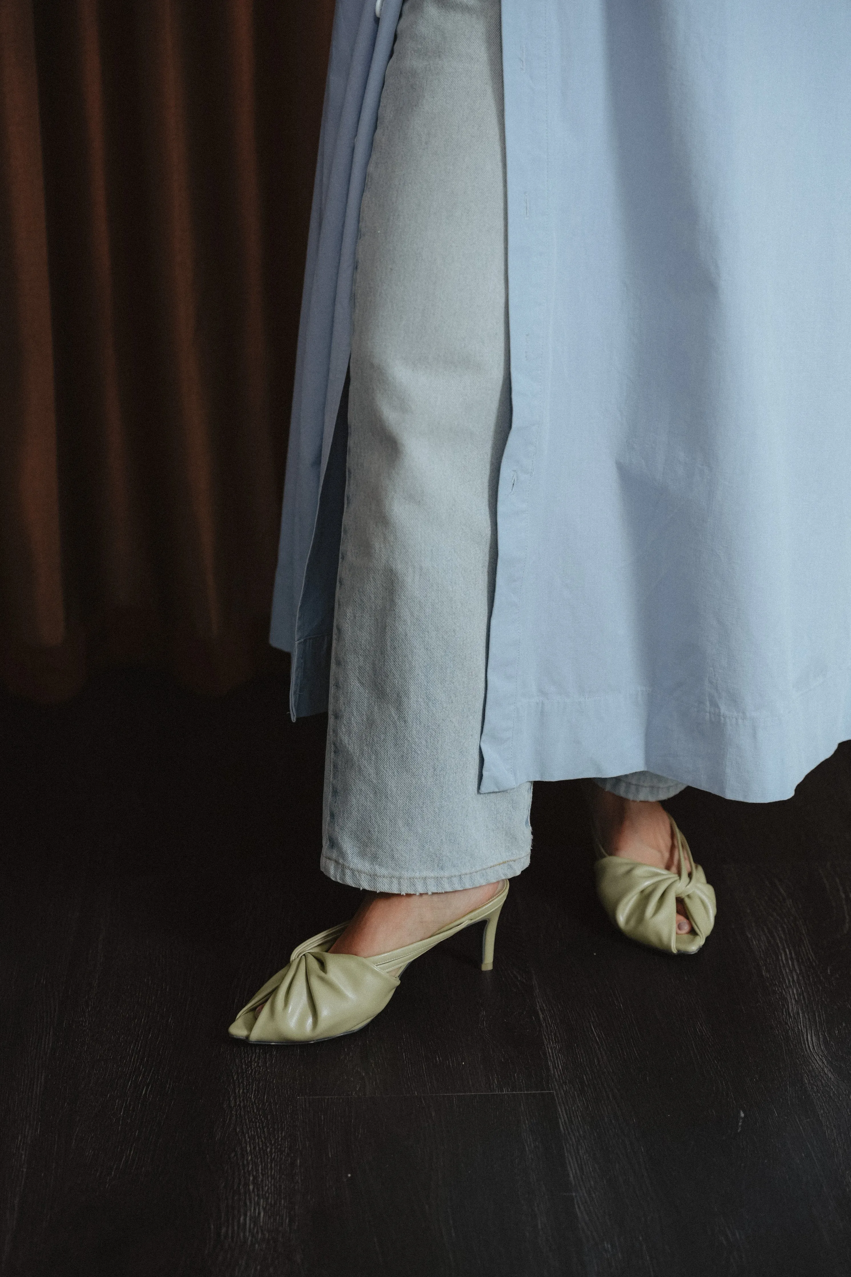 Azalea Ruched Pointy Heel Mules (Olive Green)