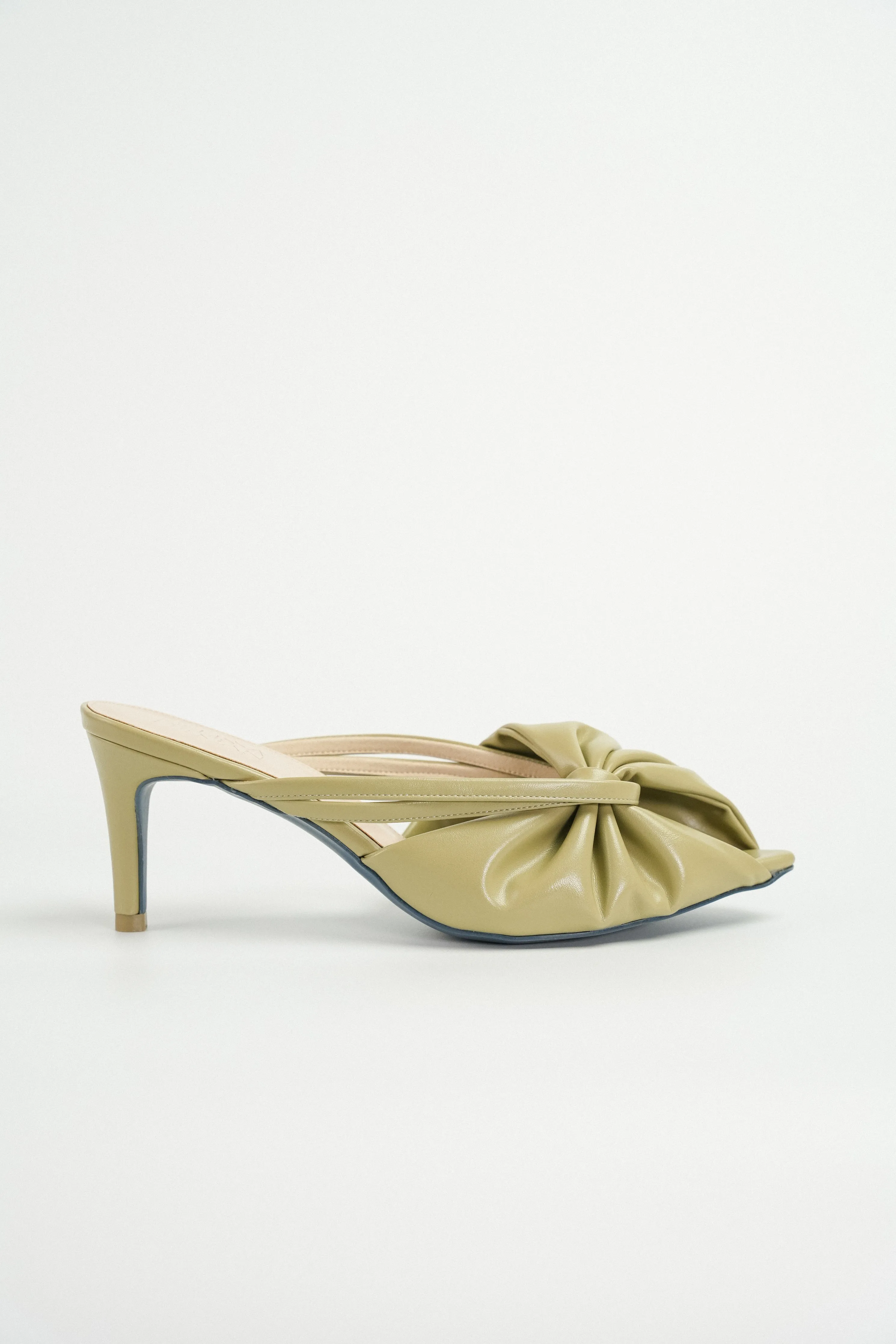 Azalea Ruched Pointy Heel Mules (Olive Green)