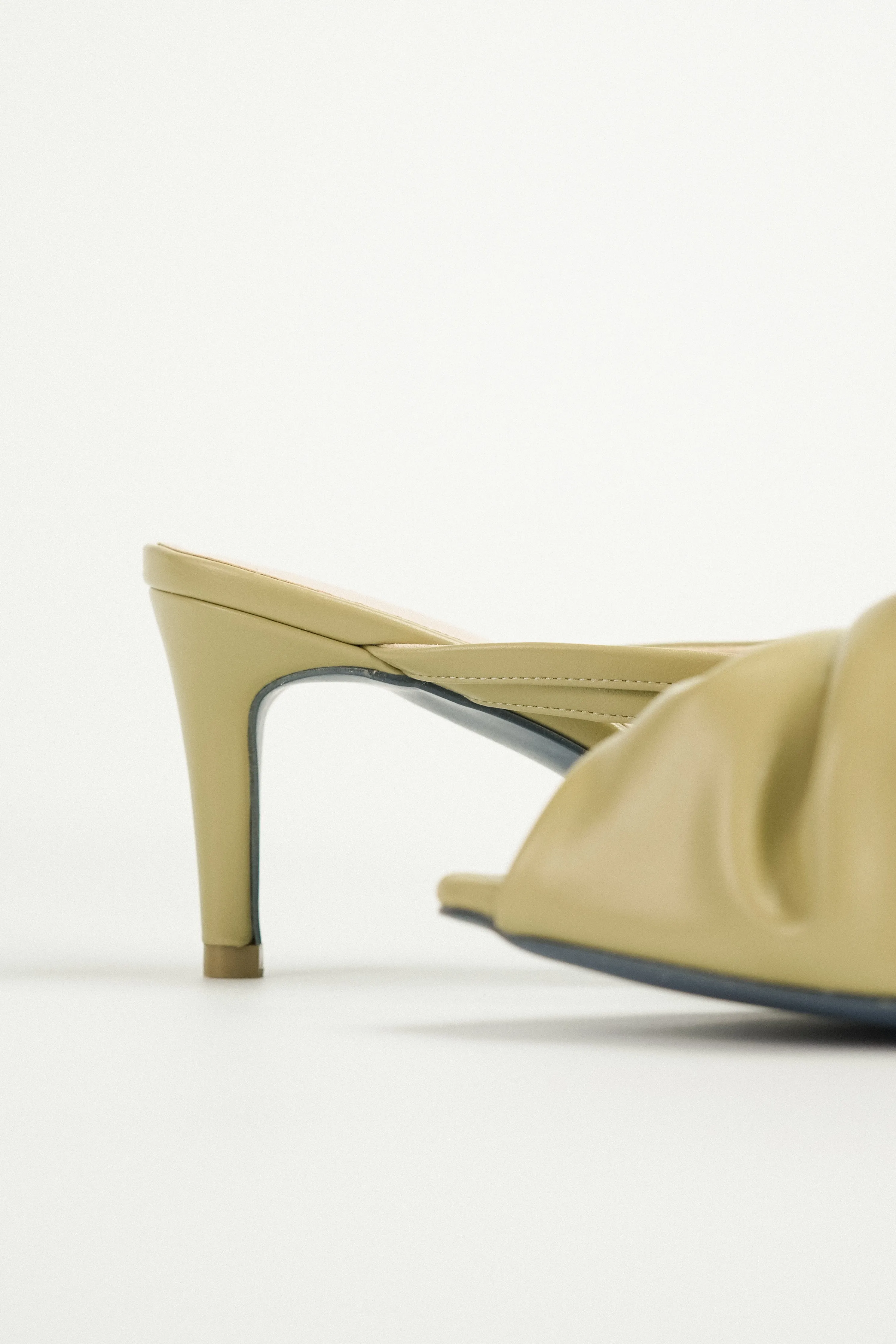 Azalea Ruched Pointy Heel Mules (Olive Green)