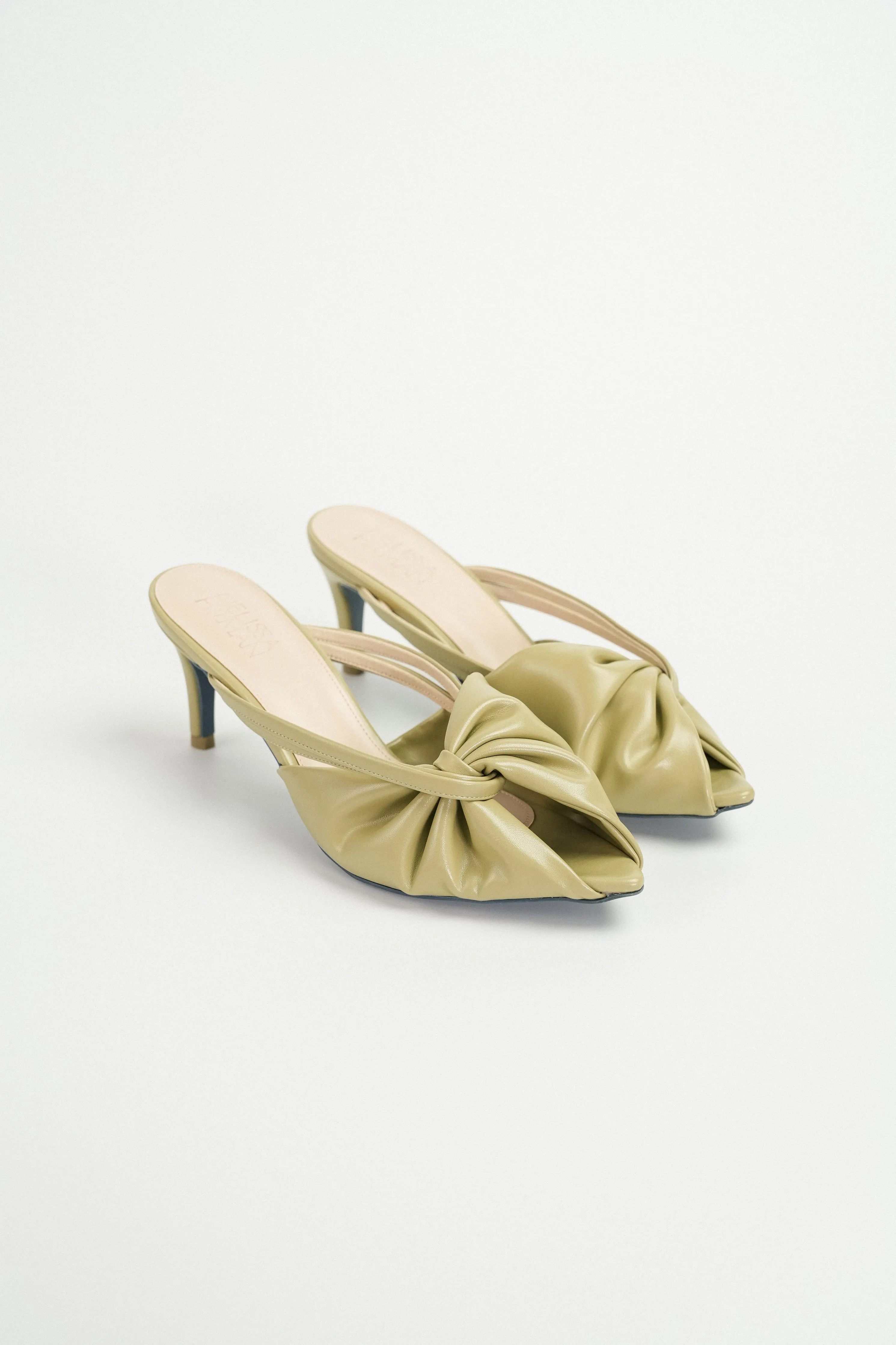 Azalea Ruched Pointy Heel Mules (Olive Green)