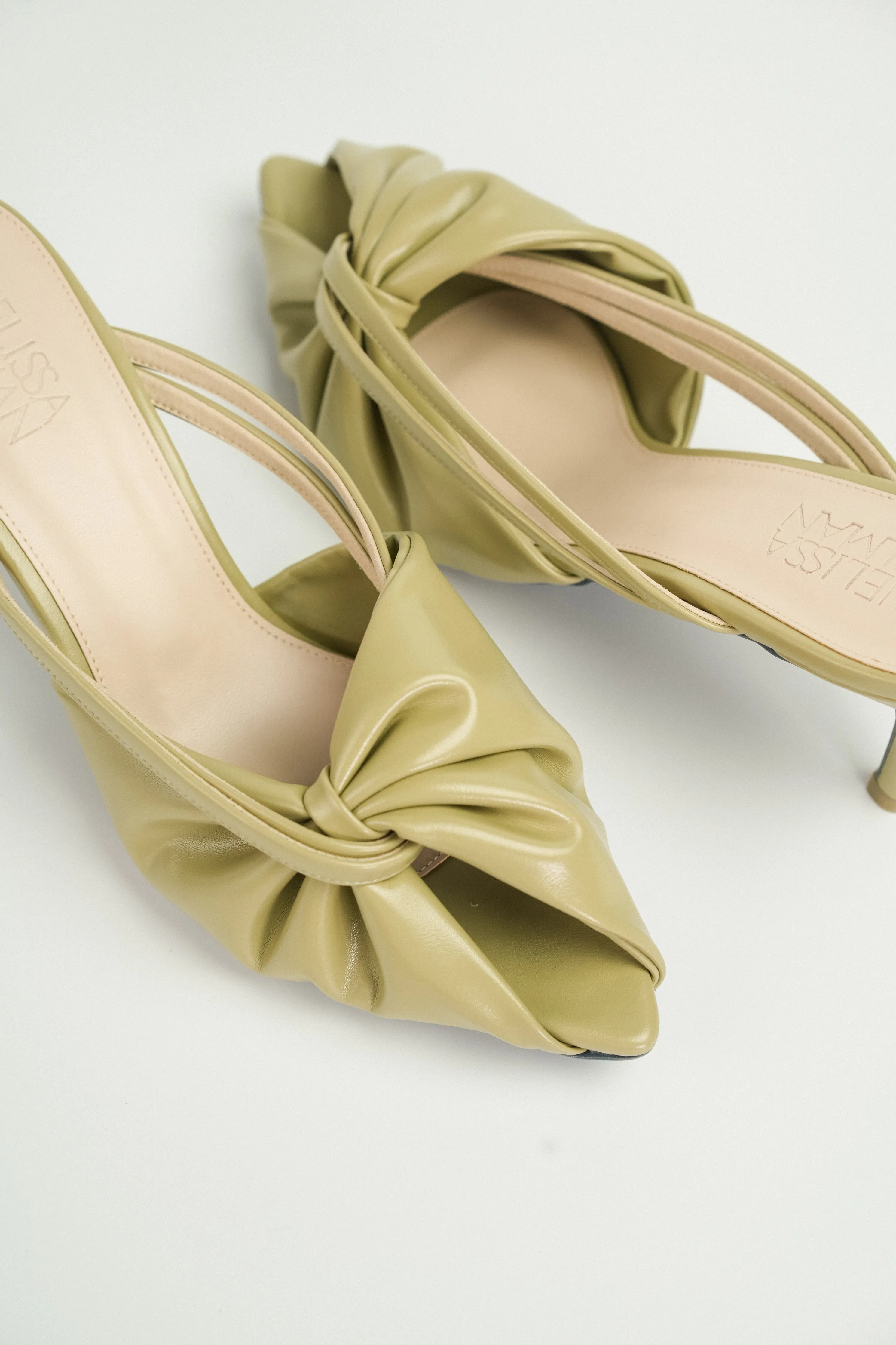 Azalea Ruched Pointy Heel Mules (Olive Green)