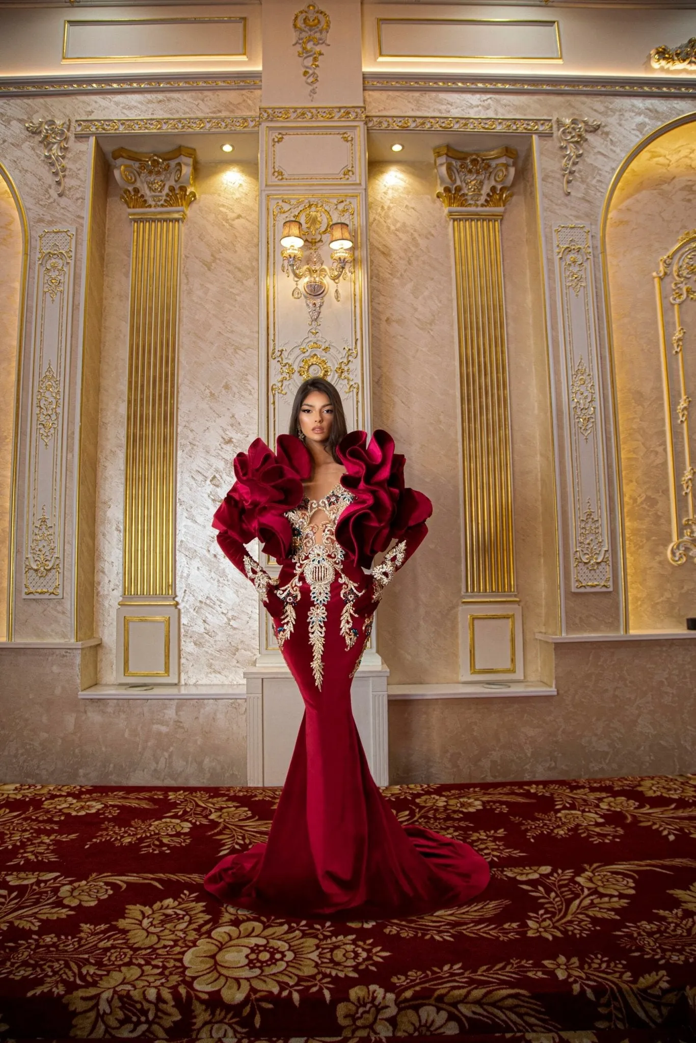 Bonera  Floor-Length Dress with Dramatic Sleeves