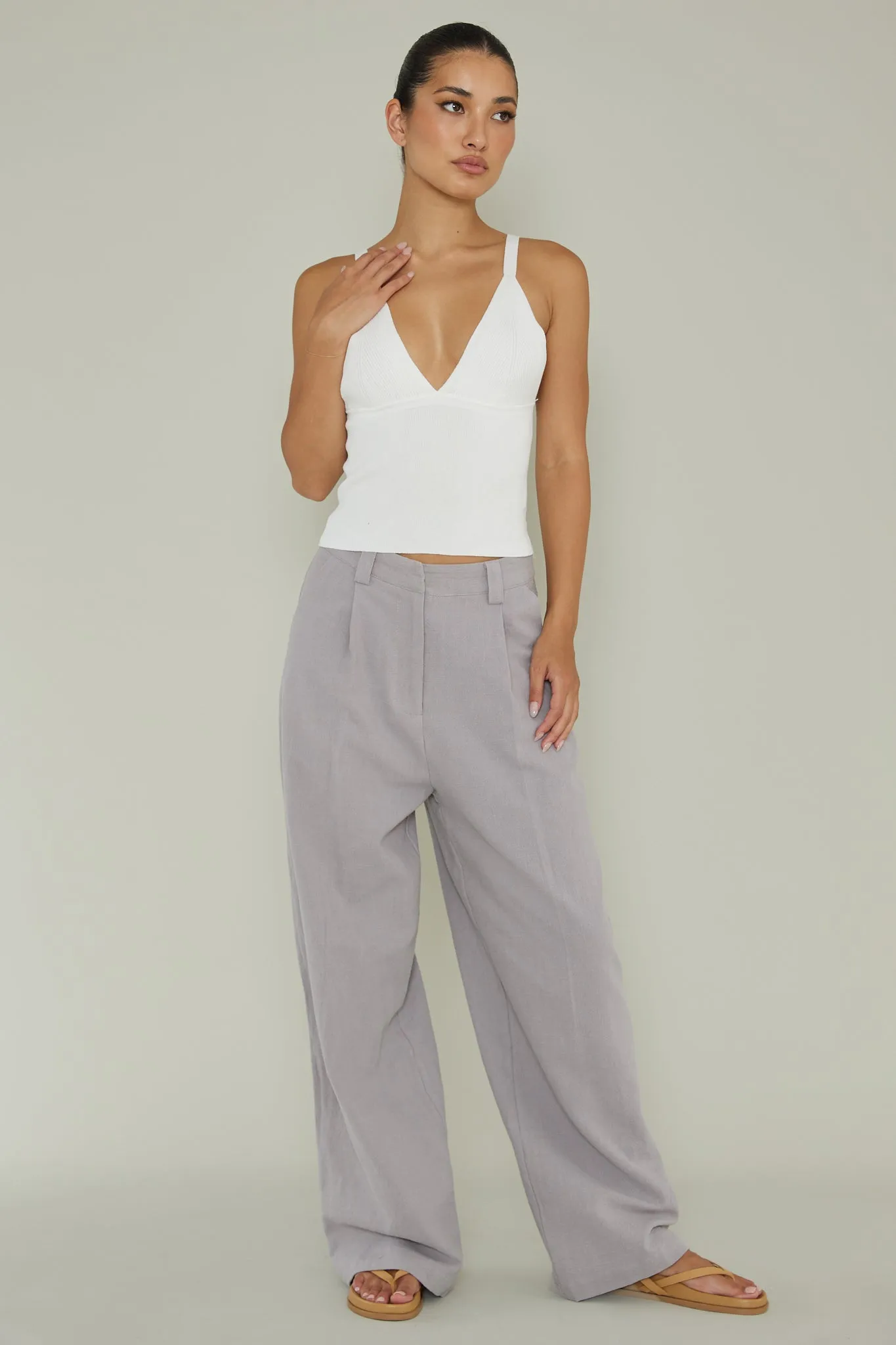 City V-Neck Knit Top White