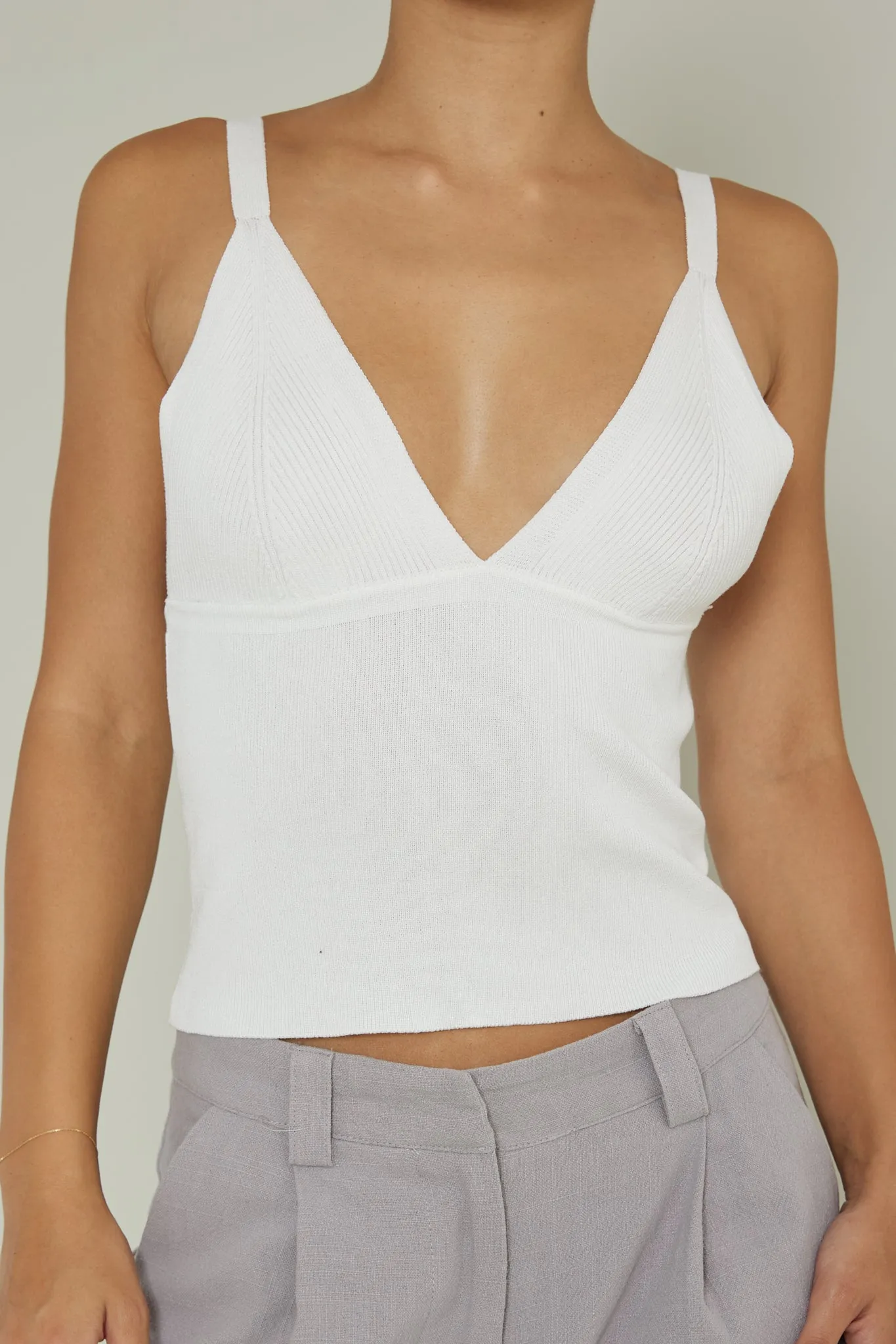 City V-Neck Knit Top White
