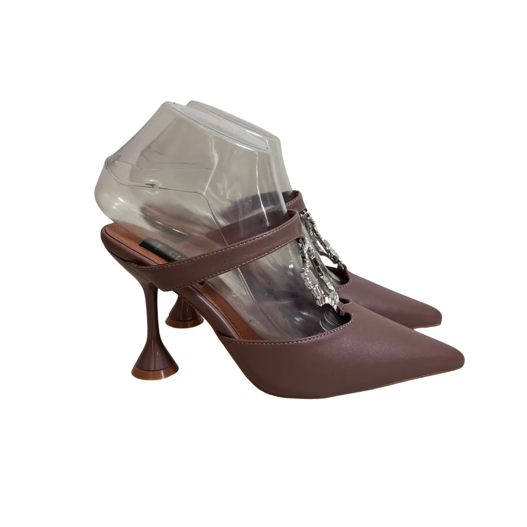 CUPLE Taupe Brooch Mule Heels | Like New |