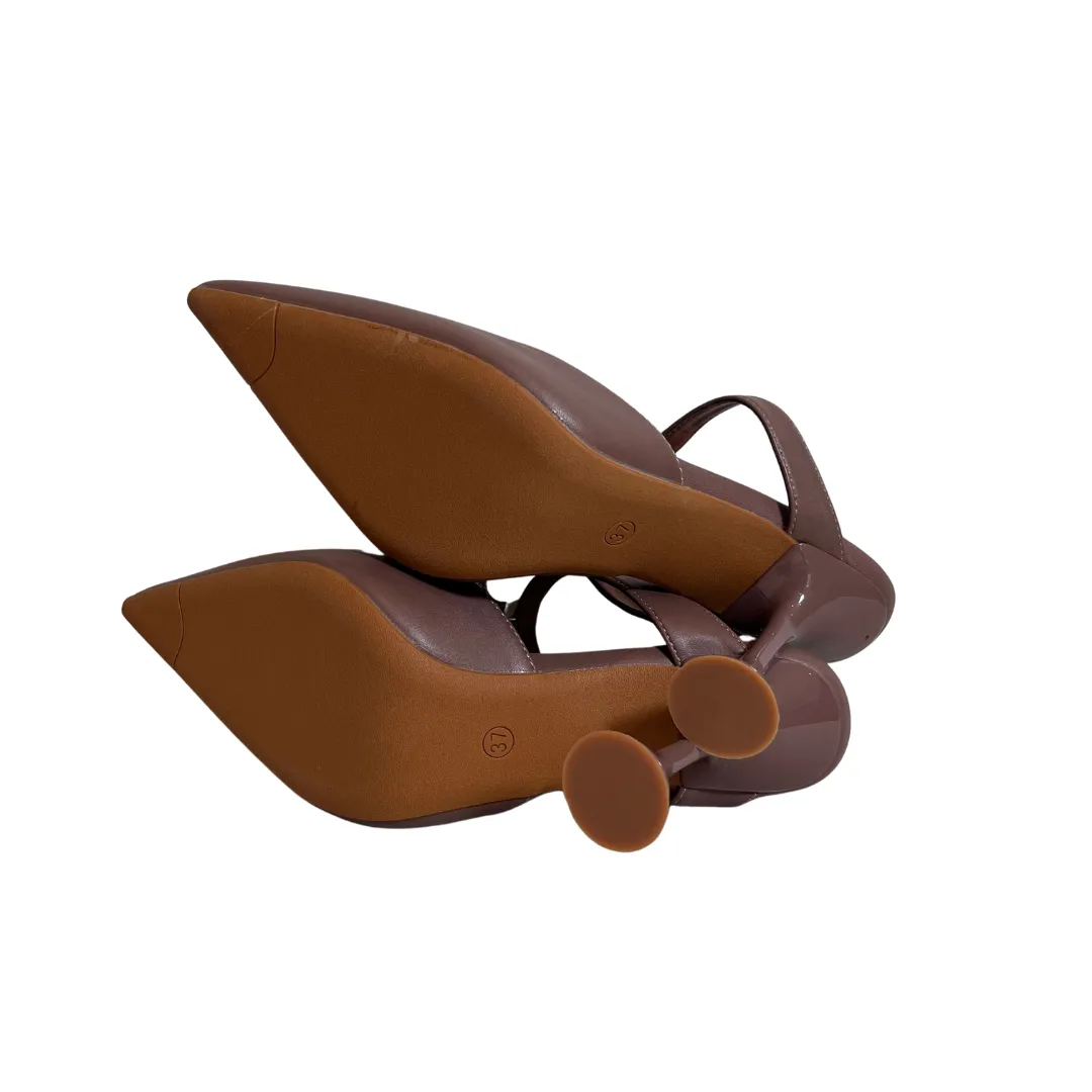 CUPLE Taupe Brooch Mule Heels | Like New |