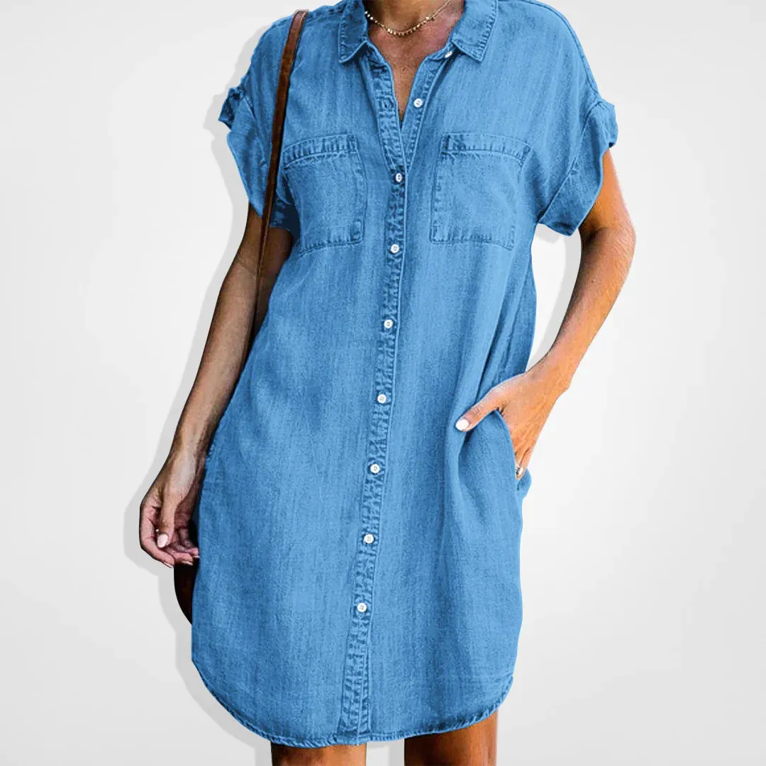 Elisa - Denim Jurk Met Knoopsluiting En Casual Look