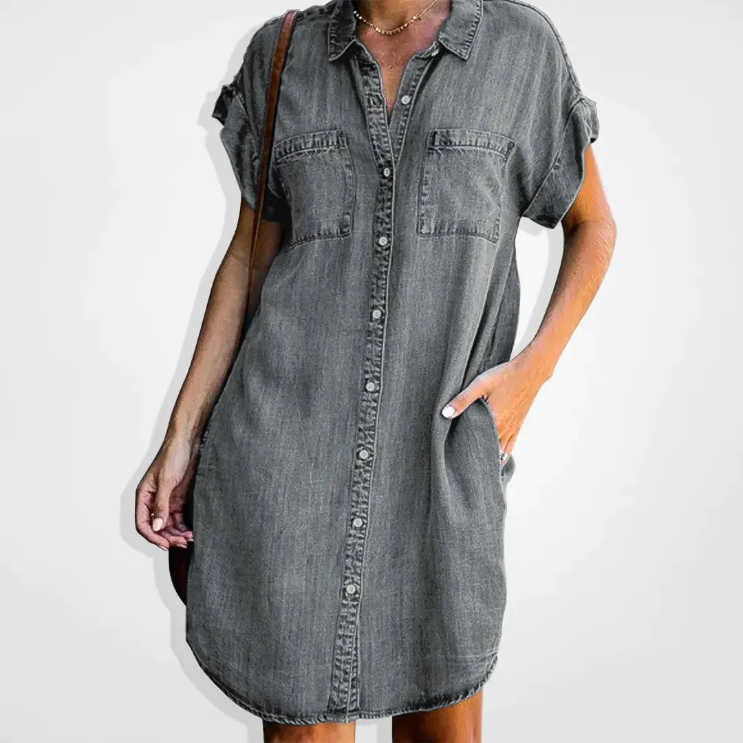 Elisa - Denim Jurk Met Knoopsluiting En Casual Look