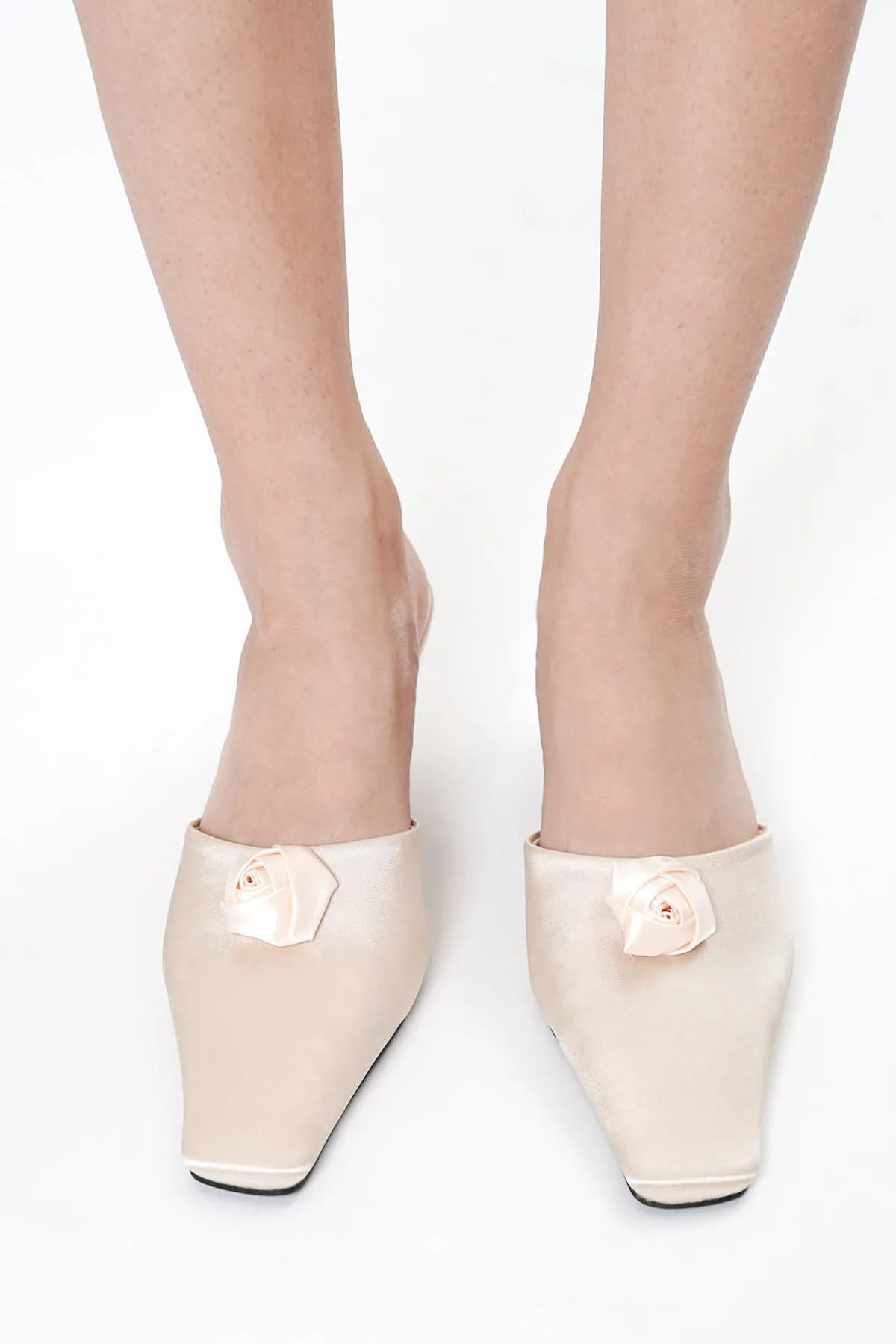 Euclia Rosè Satin Mules In Champagne