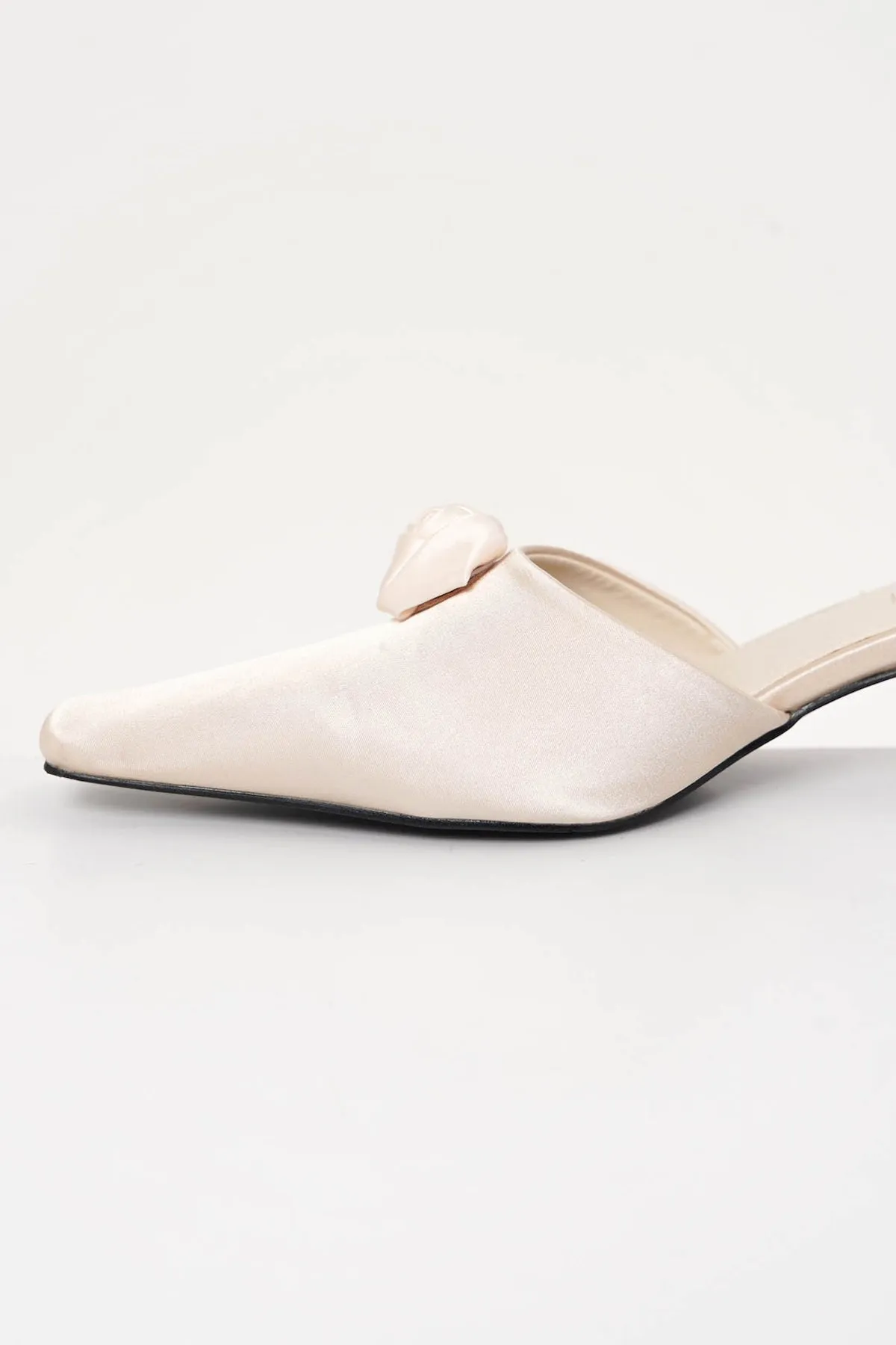 Euclia Rosè Satin Mules In Champagne
