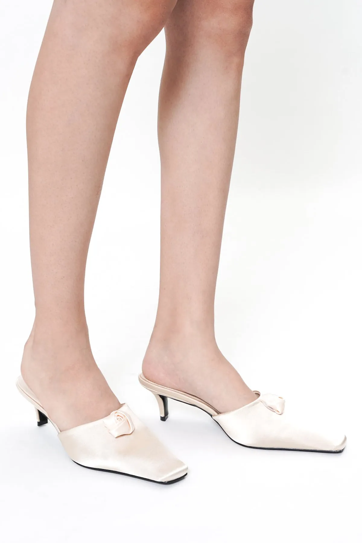 Euclia Rosè Satin Mules In Champagne