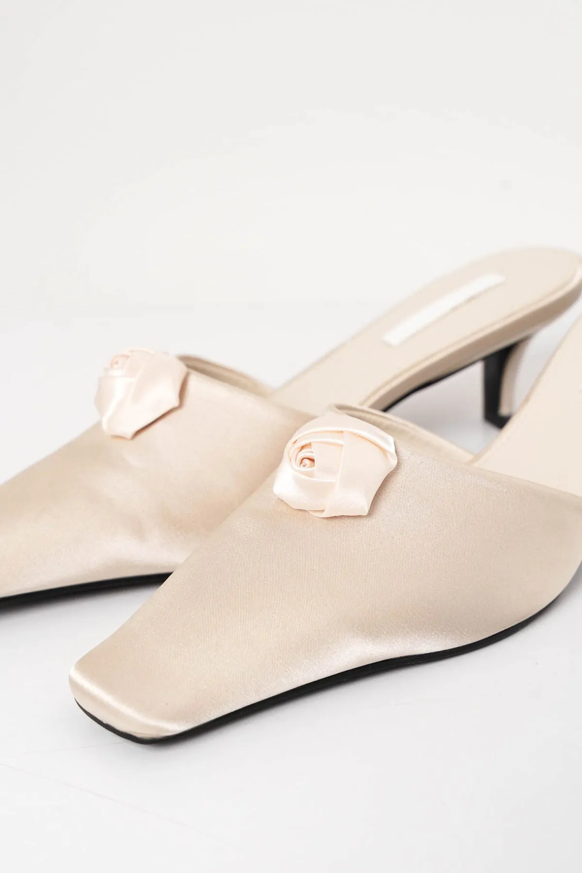 Euclia Rosè Satin Mules In Champagne