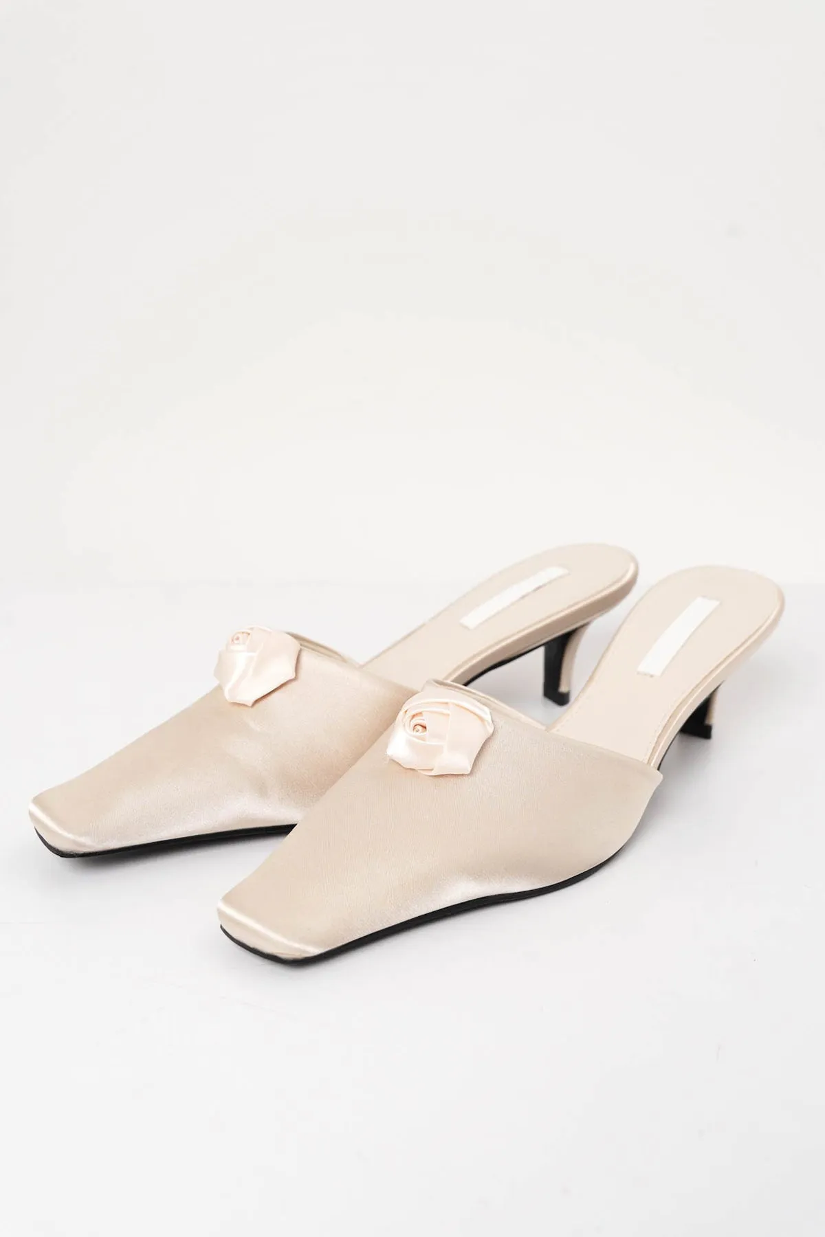 Euclia Rosè Satin Mules In Champagne