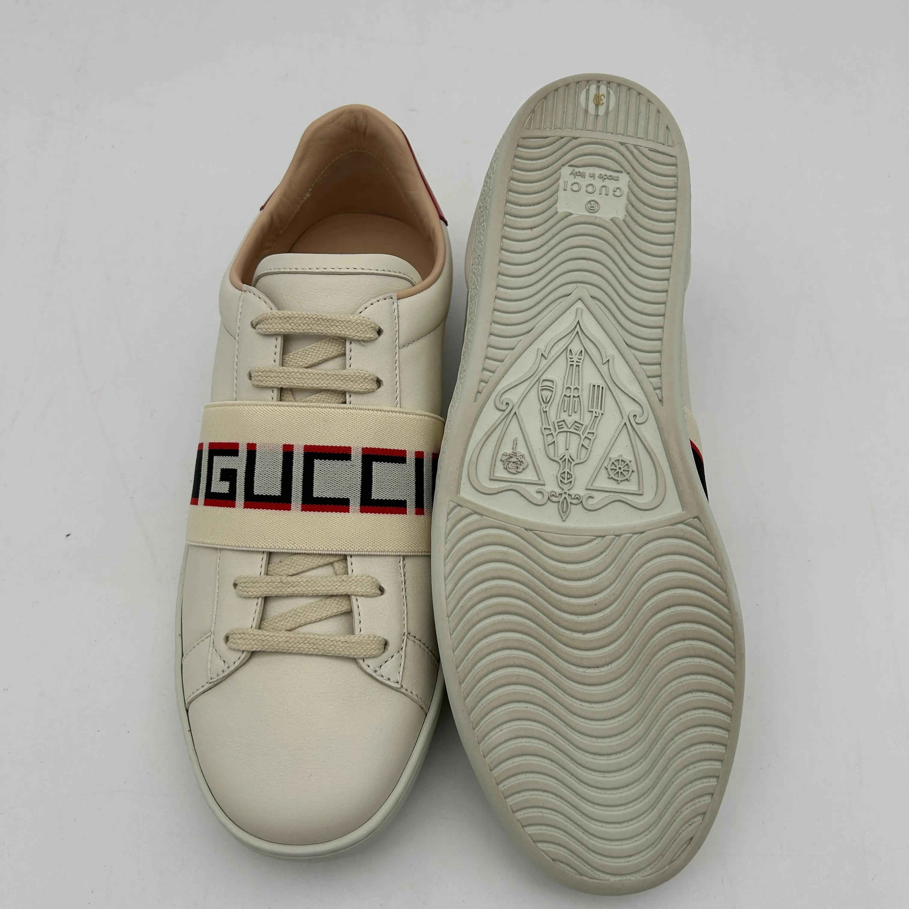 Gucci White Leather Logo Band Ace Sneakers 24120204