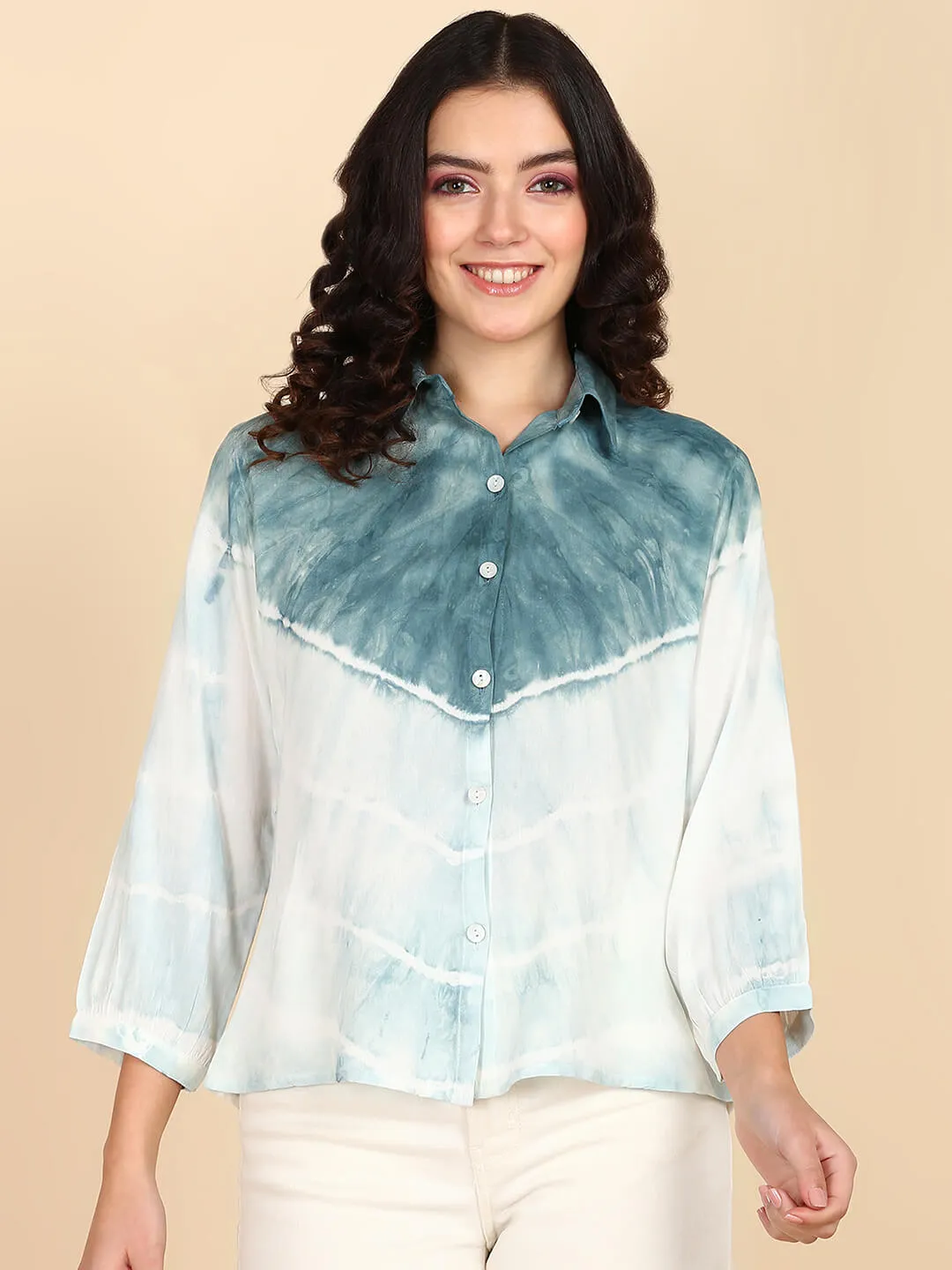 Hand Dyed Rayon Staple Collar Shirt