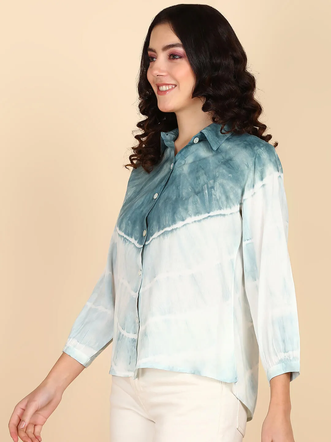Hand Dyed Rayon Staple Collar Shirt