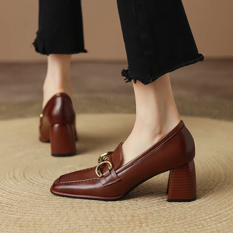 Irina Cognac Womens Loafers with Heels