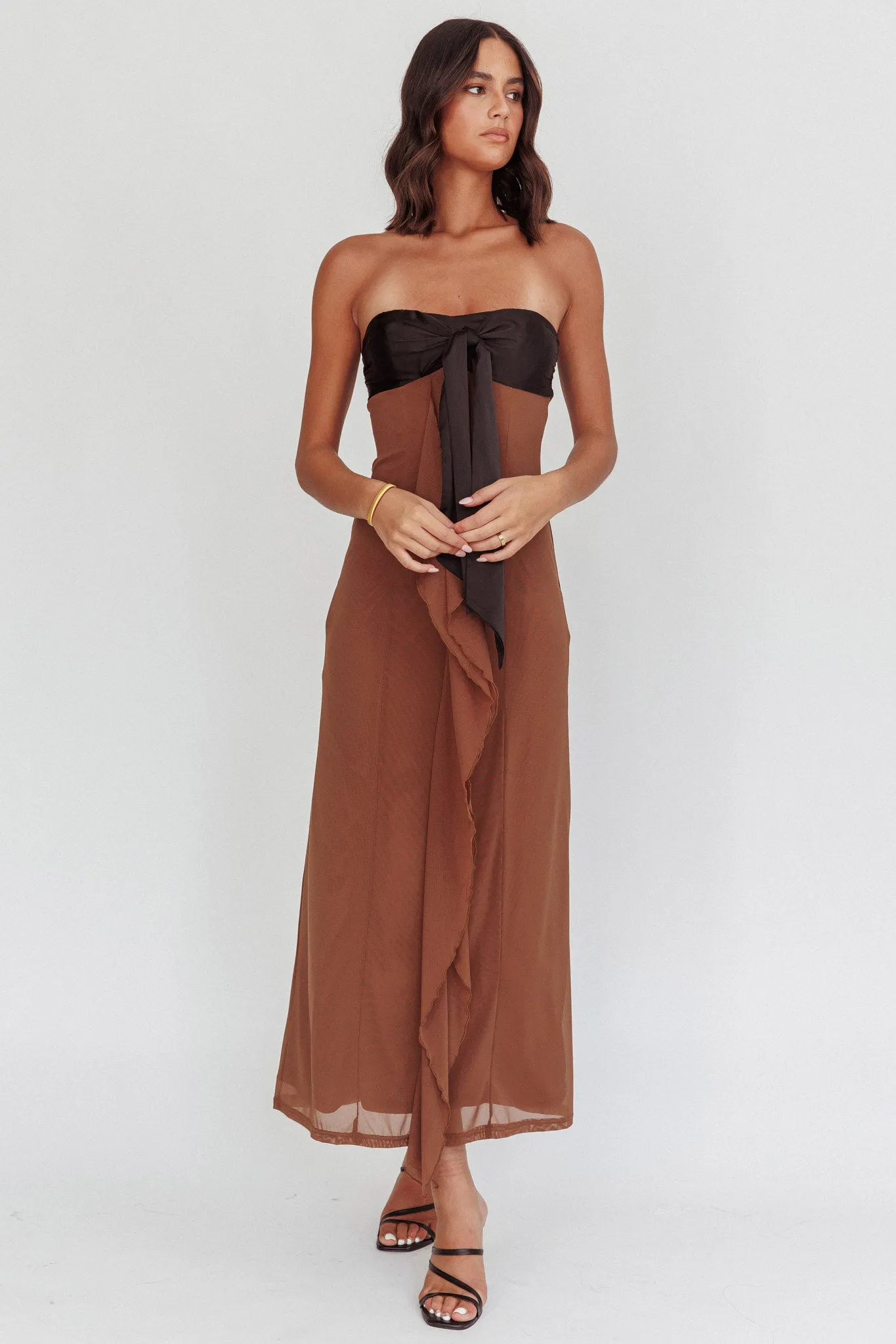 Keep Her Wild Strapless Tied Bust Dress Cedar