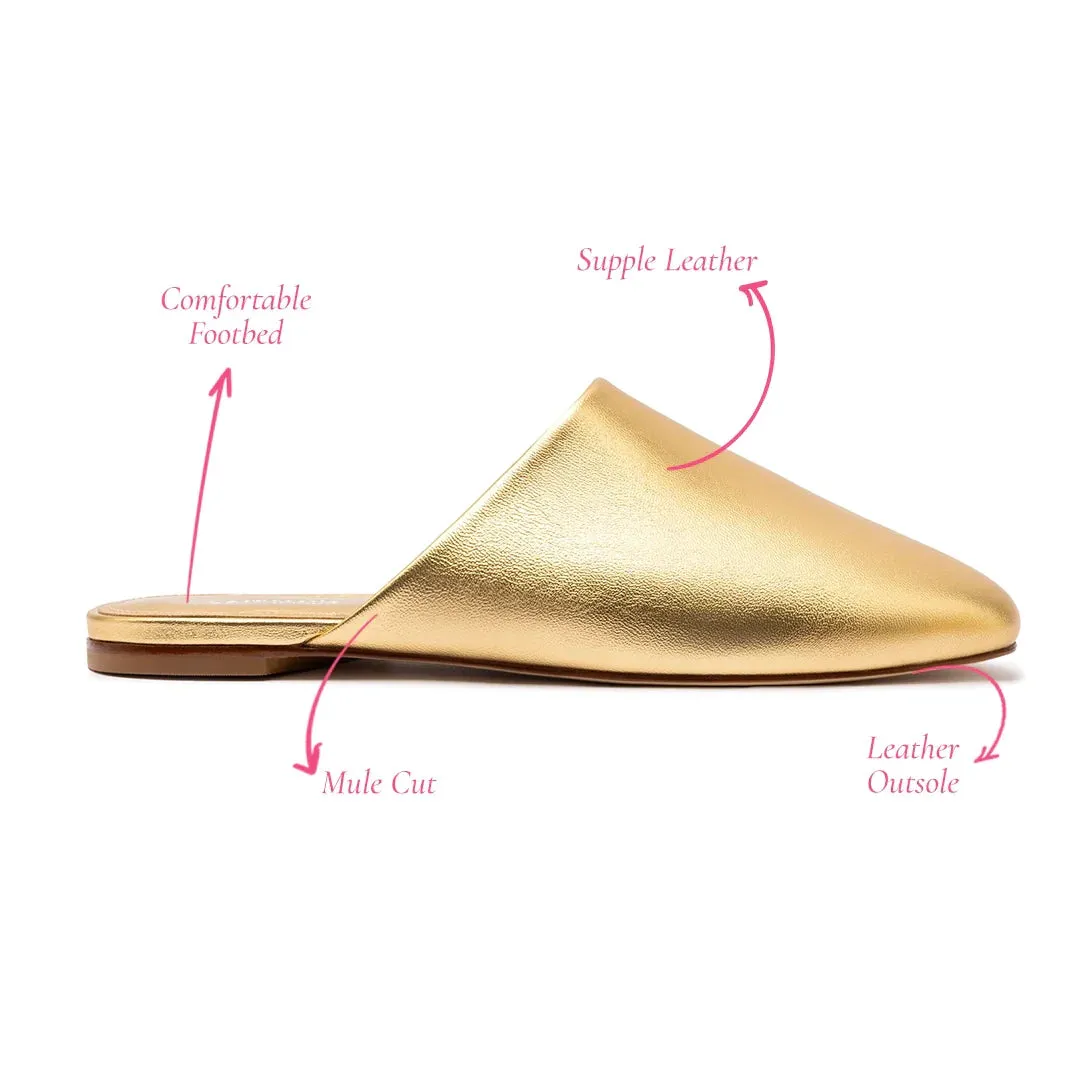 Larroude Venice Flat Mule Pouch-Kit In Gold