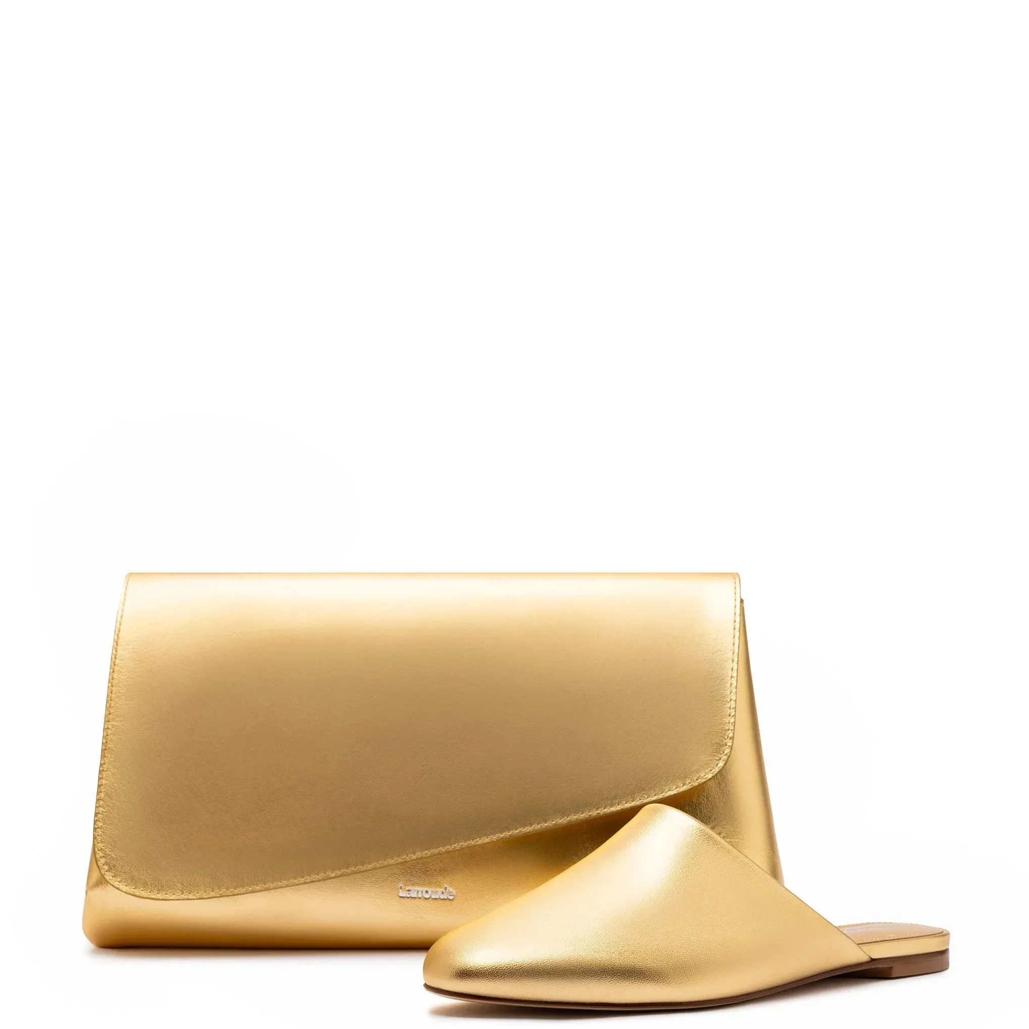 Larroude Venice Flat Mule Pouch-Kit In Gold