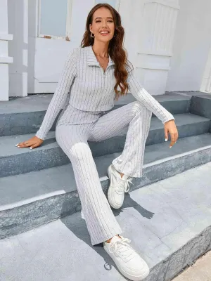 Long Sleeve Crop Top and High Waisted Pants Set