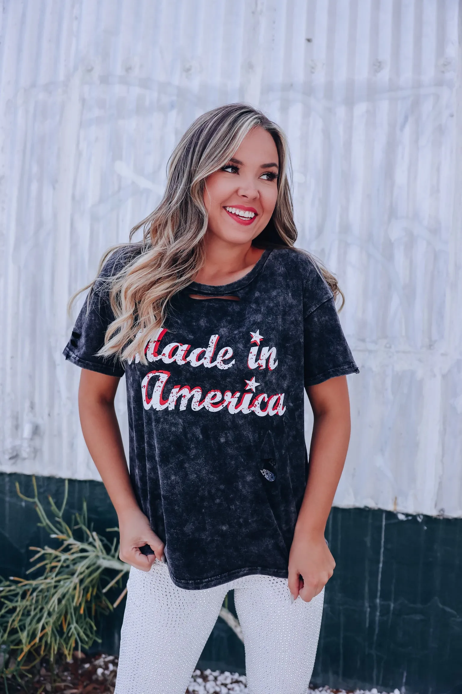 Made In America Laser Cut Graphic Tee - Black