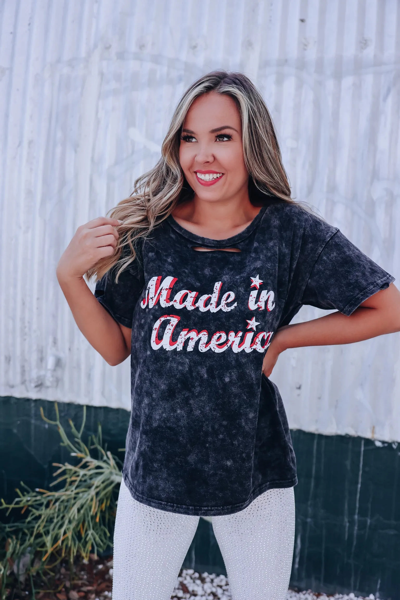 Made In America Laser Cut Graphic Tee - Black