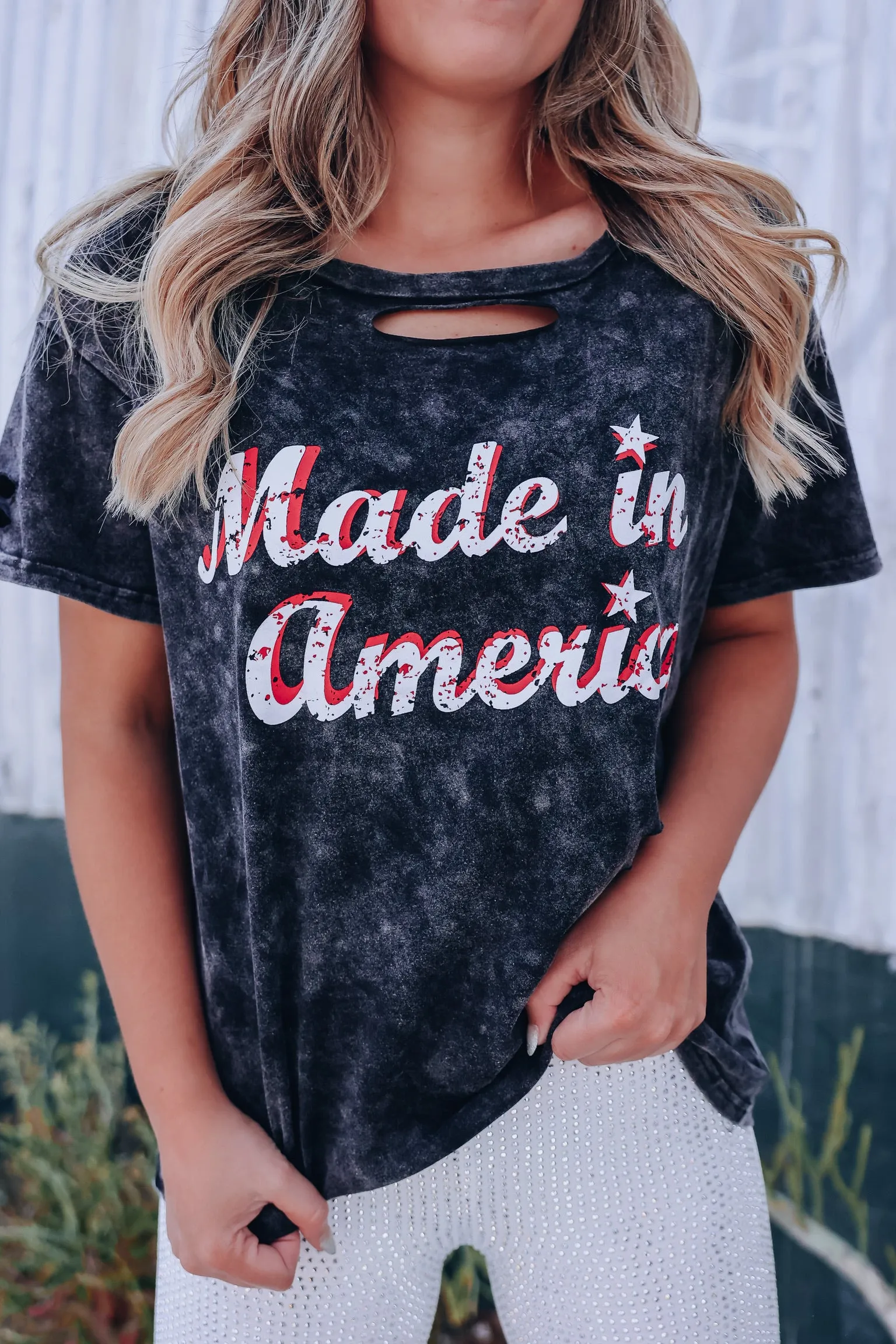 Made In America Laser Cut Graphic Tee - Black