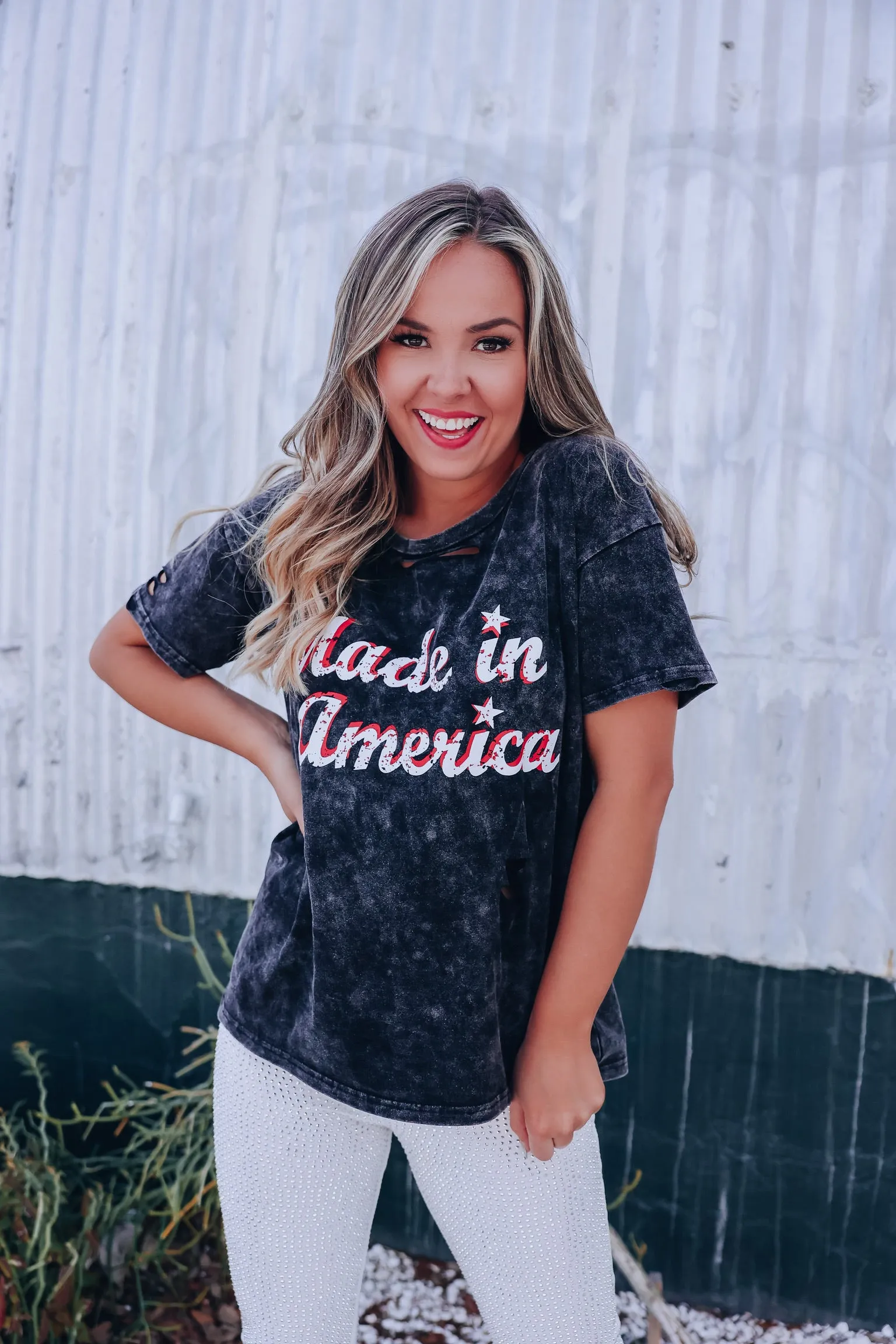 Made In America Laser Cut Graphic Tee - Black