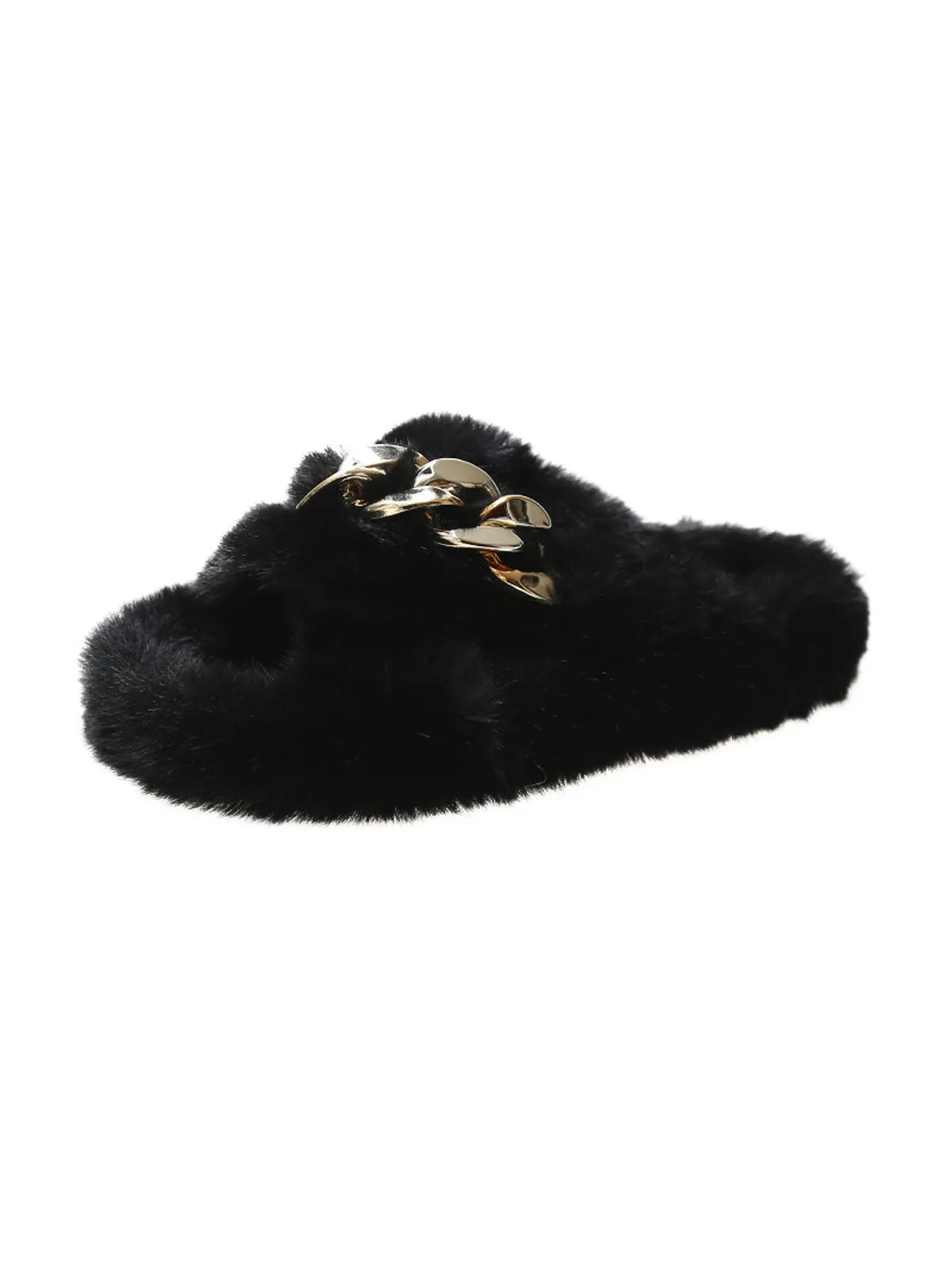 Metal Chain Warm Slippers - Black