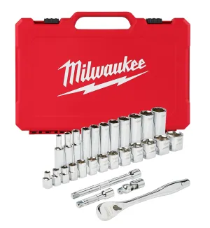 Milwaukee 3/8 in. Drive SAE/Metric Ratchet and Socket Mechanics Tool Set (56-Piece)
