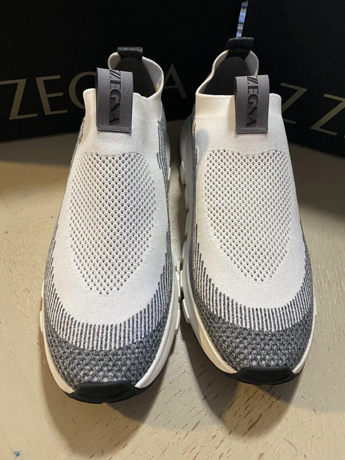 New $495 Z Zegna Men Sock Runners  Sneakers Shoes White/Gray 11 US/44 Eu