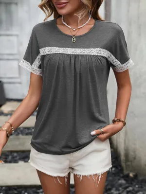 On Point Crew Neck Lace Short Sleeve Top