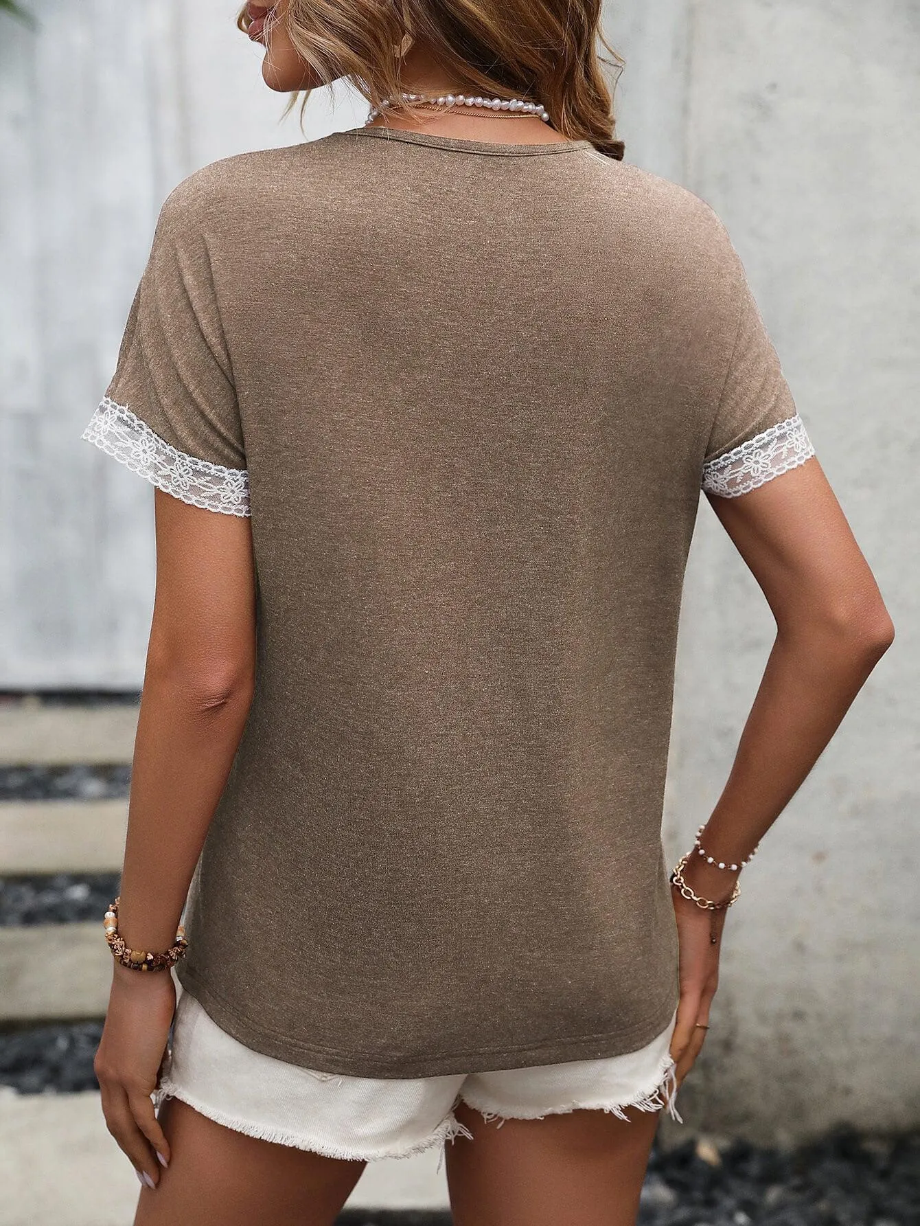 On Point Crew Neck Lace Short Sleeve Top