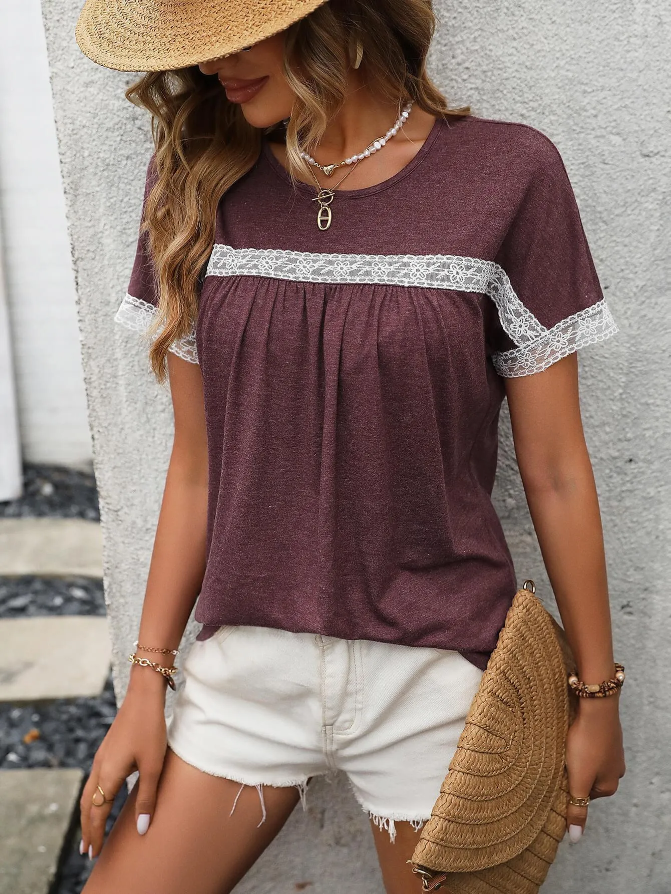 On Point Crew Neck Lace Short Sleeve Top