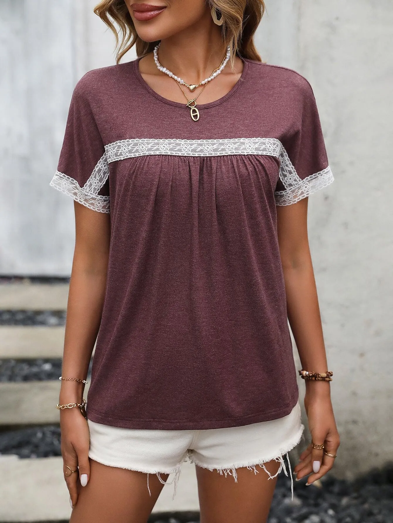 On Point Crew Neck Lace Short Sleeve Top