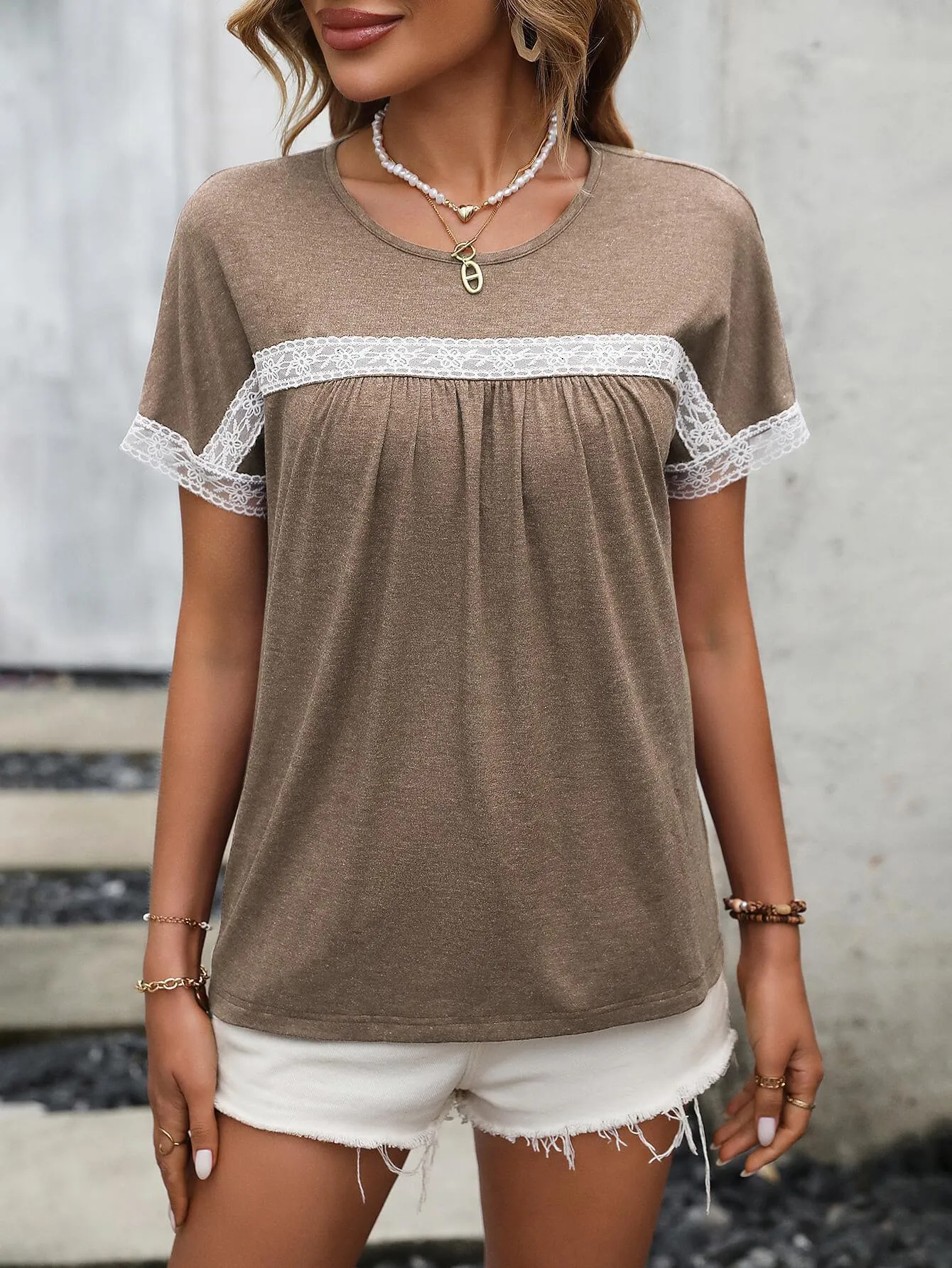On Point Crew Neck Lace Short Sleeve Top