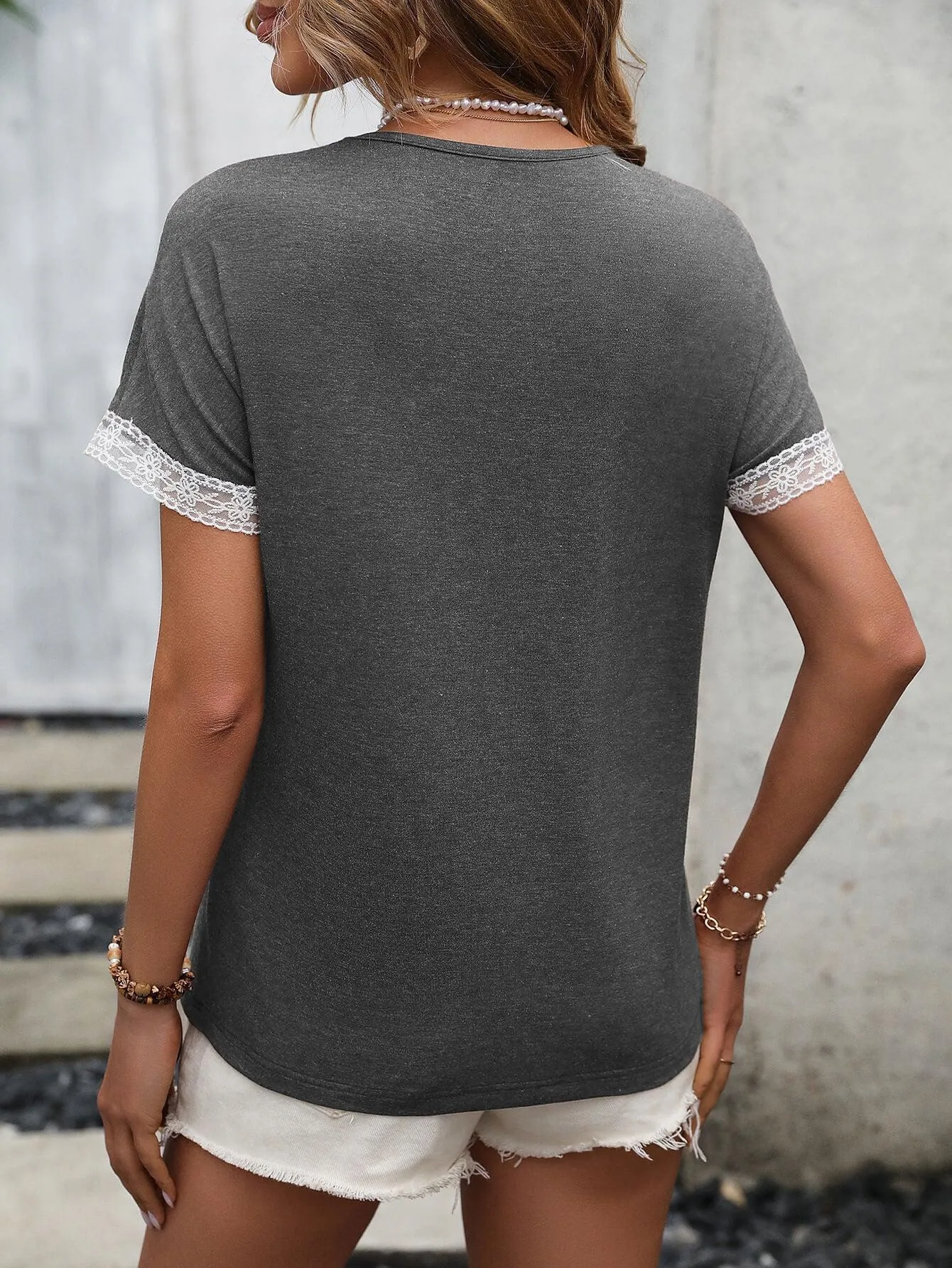 On Point Crew Neck Lace Short Sleeve Top